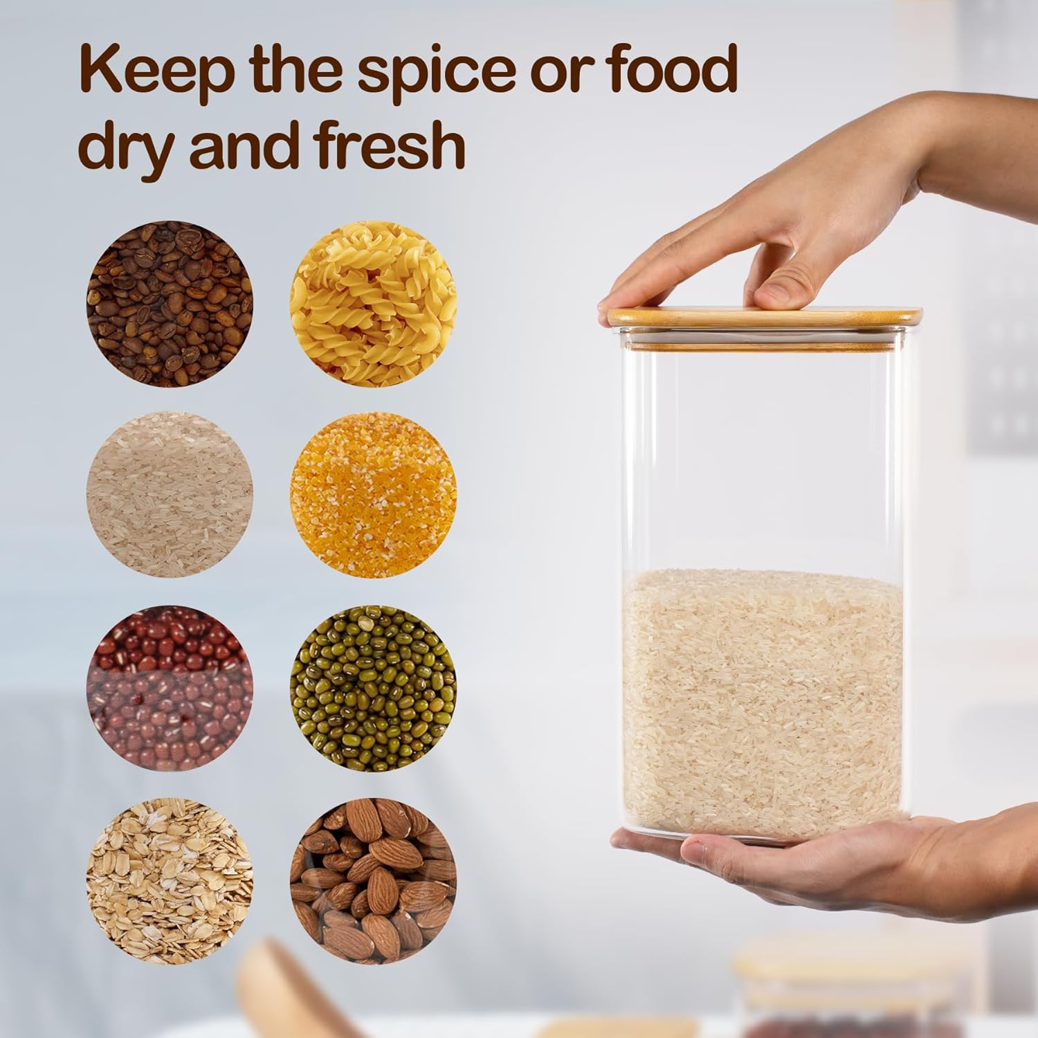 156oz Airtight Glass Square Storage Canister with Bamboo Lid Set of 2(4600ml*2) Large Gallon Glass Jars for Sugar, Flour, Cookies and Coffee beans (with Black Lable) - Image 3