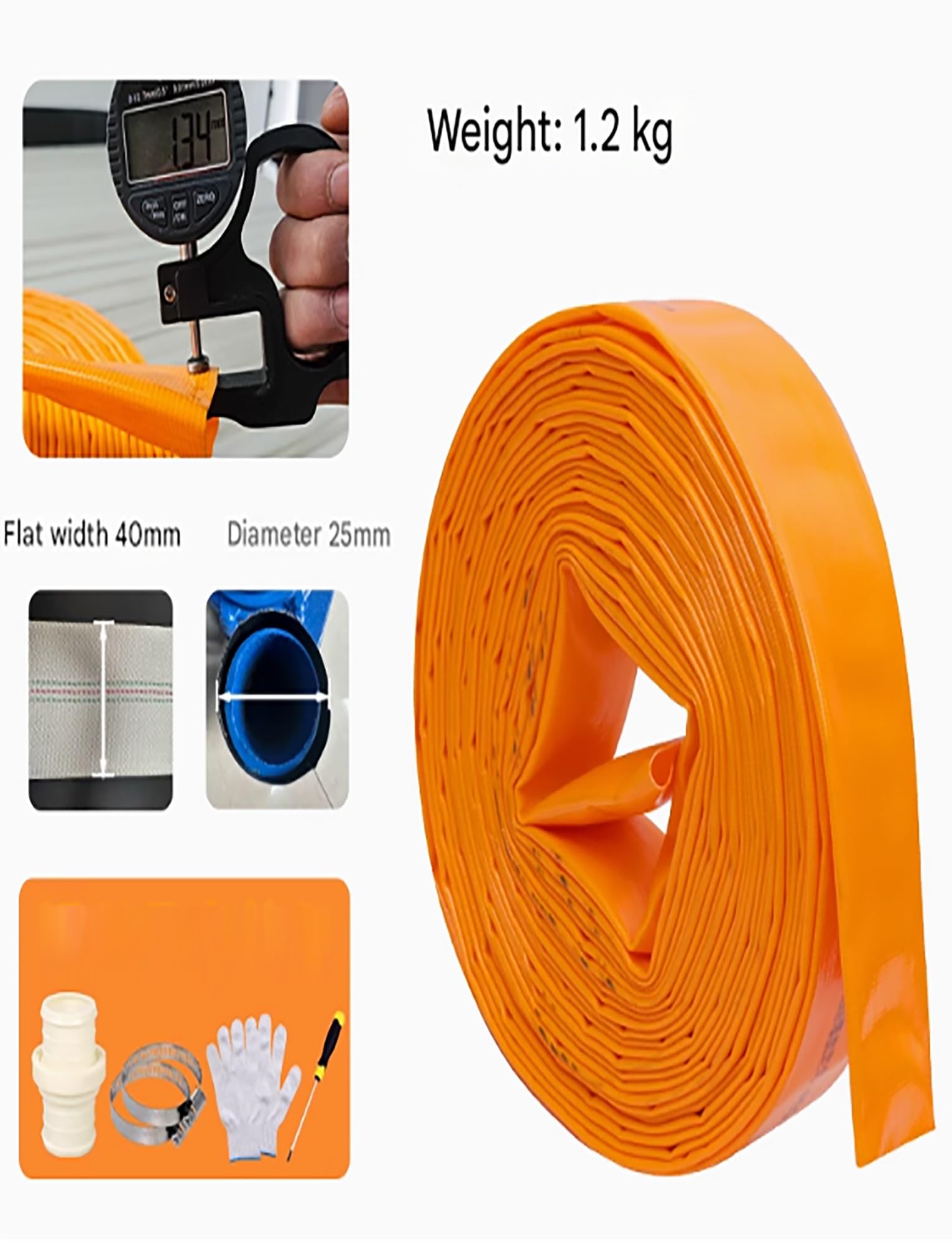 Manguera de retrolavado para piscinas, Manguera de descarga plana 1 pulgada for piscina y bomba sumidero con abrazaderas varios tamaños(25meter)