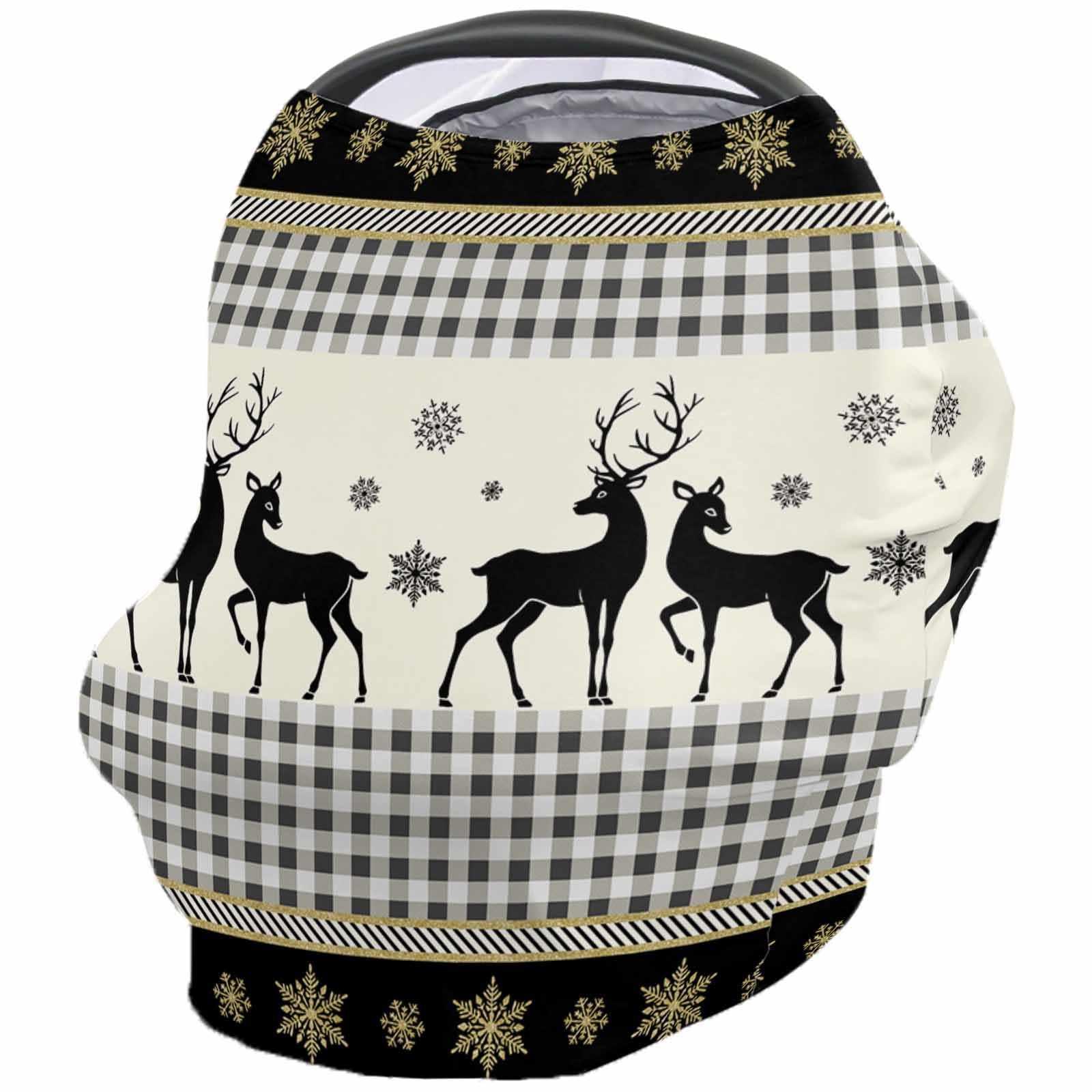 Nursing Cover for Breastfeeding Scarf, Plaid Yellow Snowflake Beige Deer Silhouette Baby Car Covers Super Soft Multi Use for Canopy Shopping Cart Cover Blanket Stroller Cover