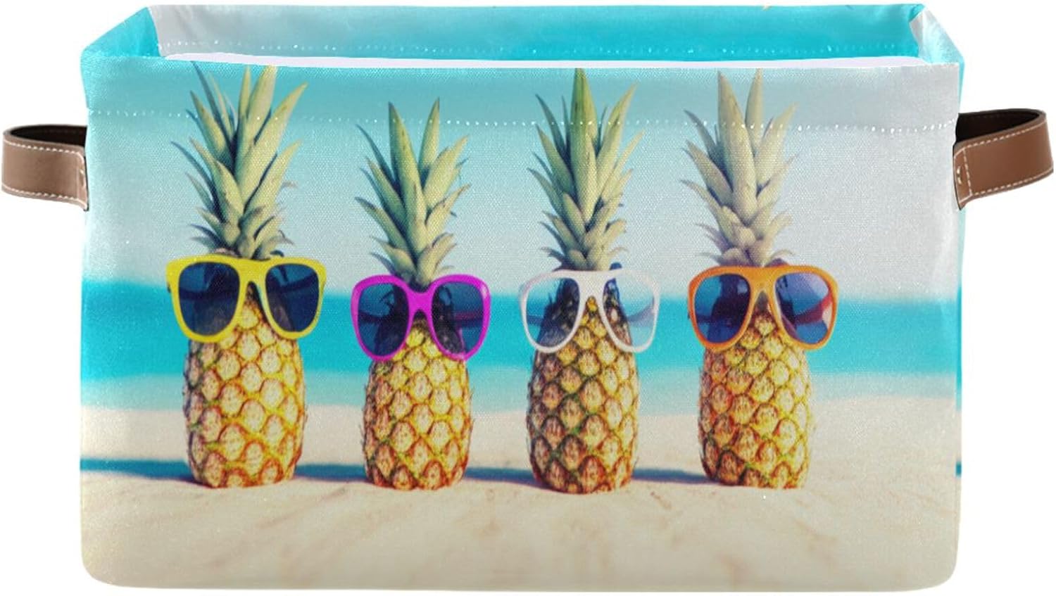 Cute Funny Beach Pineapples Fabric Storage Box, Collapsible Decorative Basket Organizer with Handle for Home/office