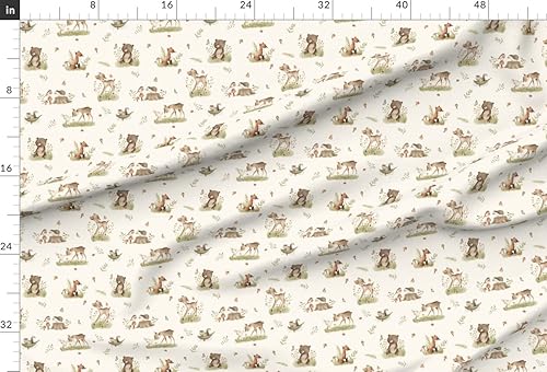 Vista 3 de Spoonflower Tela – Woodland Baby Forest Animals Deer Bear Fox Neutral Vintage Spring Impreso en tela Minky por The Yard – Cobijas de bebé de costura
