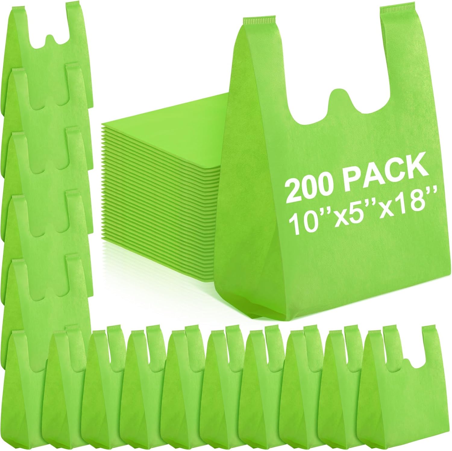 Windyun Reusable Grocery T Shirt Bags Bulk Small Non Woven Shopping Bag 10 x 18 x 5 Inch Foldable Tote with Handle Party Gift