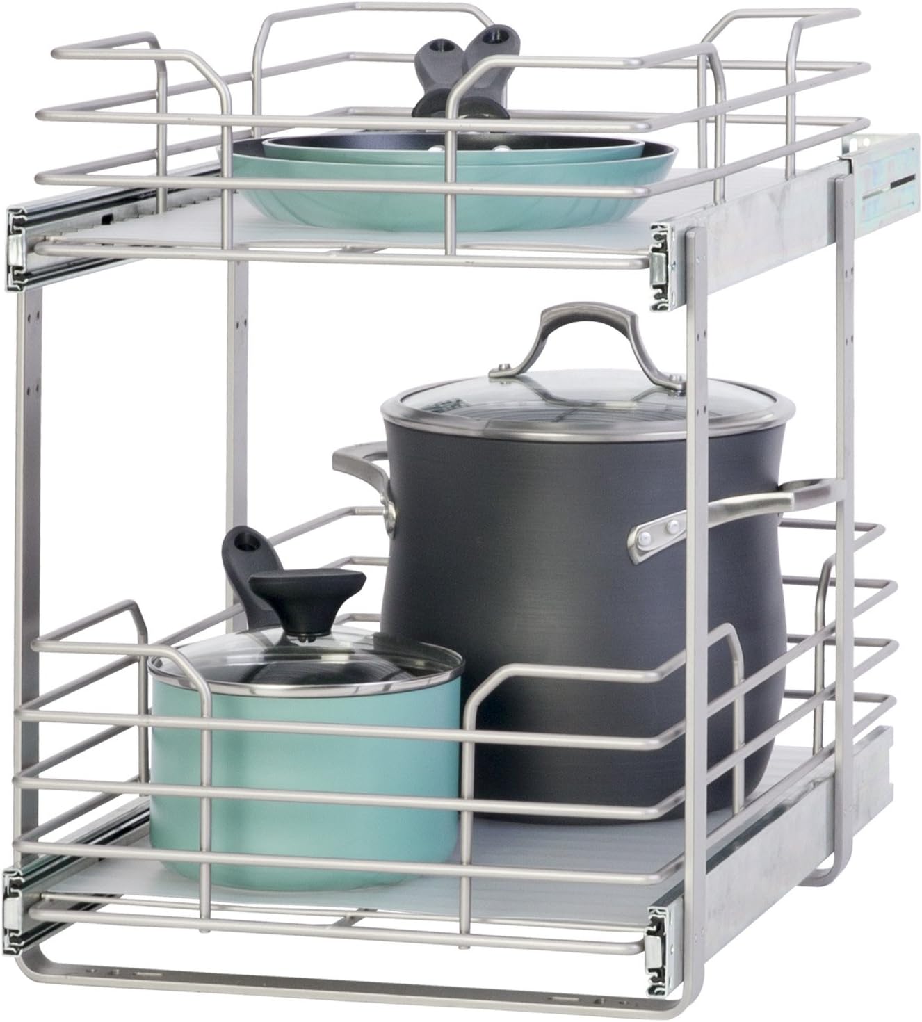 Panacea Grayline 44843 2 Tier Slide-Out Cabinet Helper Basket Storage, Satin Nickel