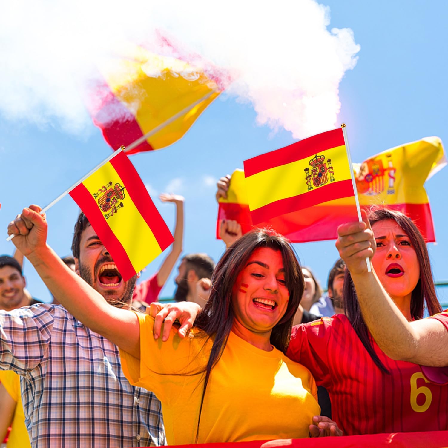 16 Piezas Bandera de Mano España, Palo con Bandera Pequeña de 30 cm – Ideal para Mundial, Eurocopa, Eventos Deportivos, Celebraciones, Desfiles, Fiestas Nacionales y Animación
