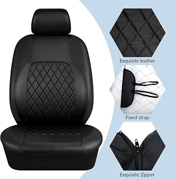 Leather Car Seat Covers Full Set,Universal Front Rear Seats Protectors Set | Soft & Breathable Car Seat & Headrest Covers with Airbag Compatible,Waterproof Cushion Cover for Most Cars,Vans,SUVs (Black)