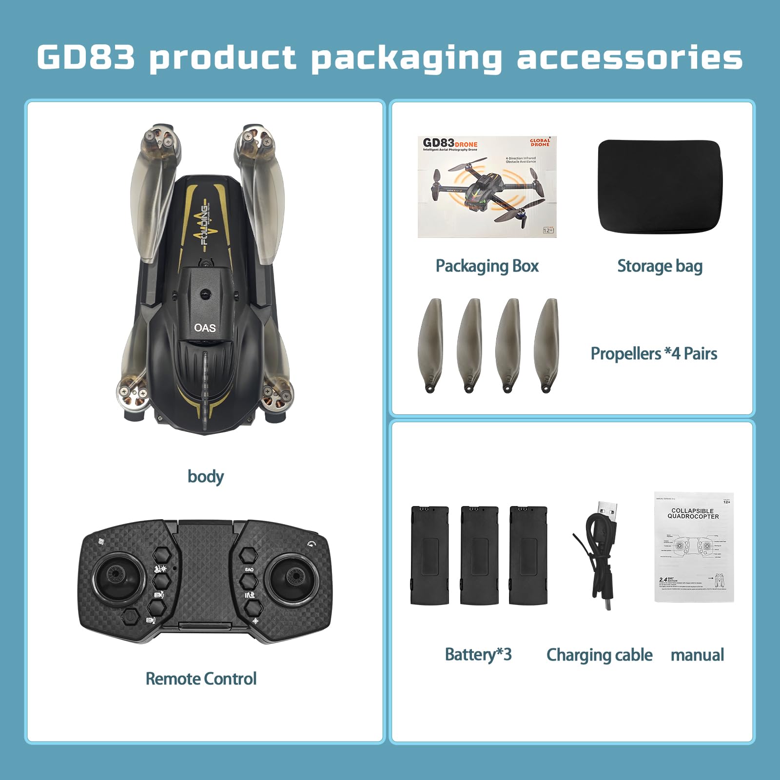 GD83 Drone Caratteristiche Dual 1080p HD Cameras, 3 batterie, motore brushless, algoritmi indipendenti, and Optical Flow Hovering – per principianti e appassionati di fotografia, regalo di Natale e