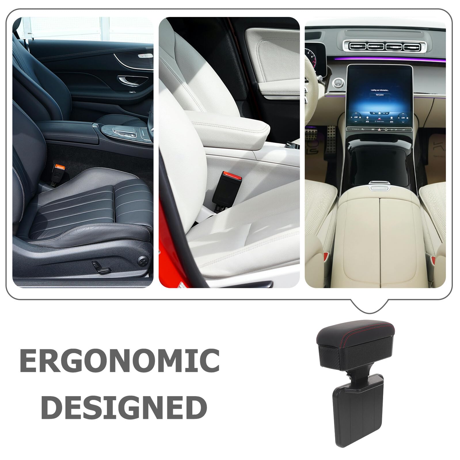 Mikinona Box Portaoggetti Bracciolo Auto con Poggiabraccio Regolabile Materiale PU e Organizer per Console Centrale Supporto Braccio Confortevole Adatto Vari Modelli