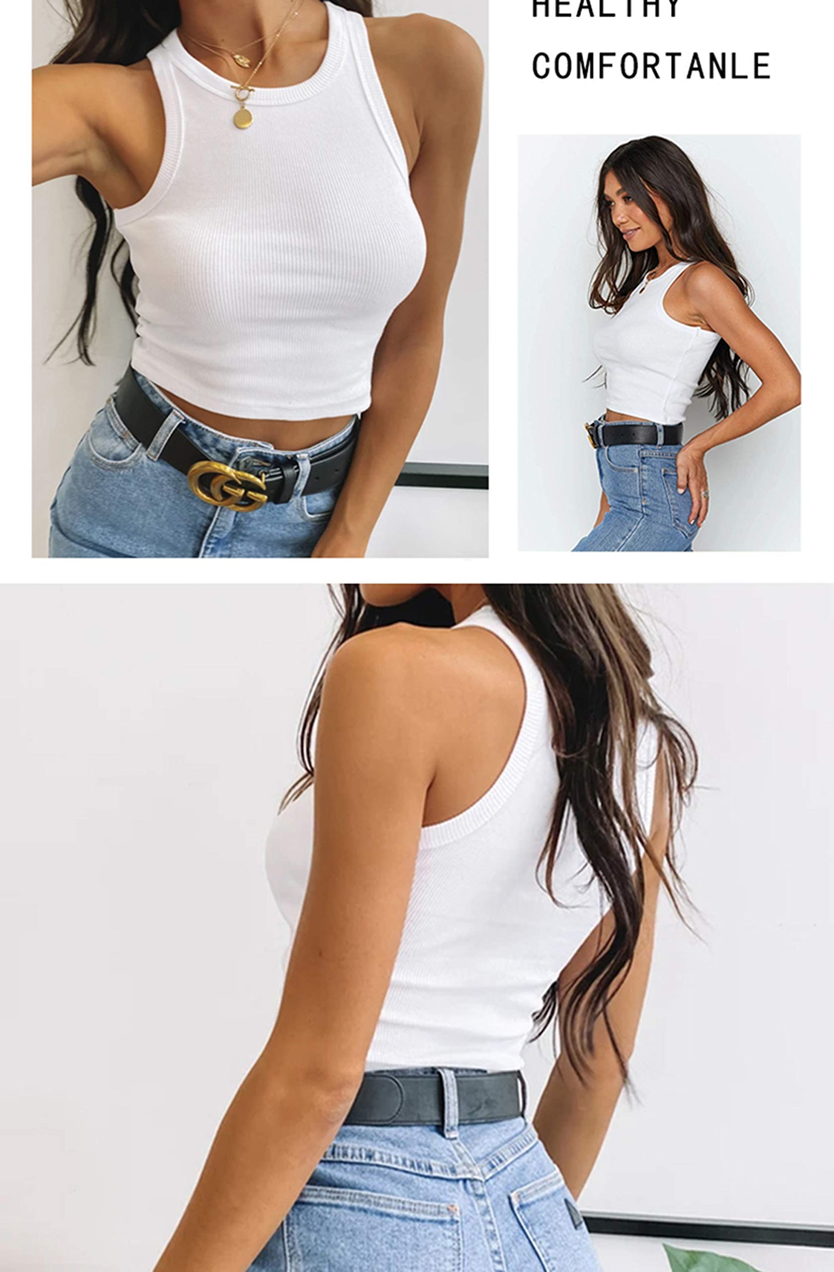 KAMISSY Cotton Rib-Knit Racerback Basic Tank Tops for Women Girls Sleeveless Vest Binding Y2k Crop Tank Top