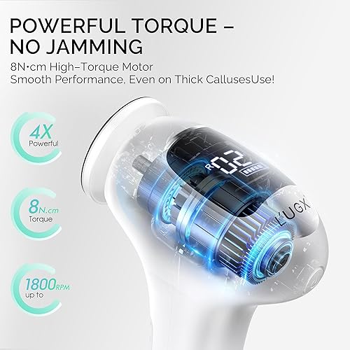 Miniatura 4 de L'UGX Removedores eléctricos de callos de pie  Potente lima de pie de pedicura profesional de torque de 8 N cm, ajustes de 3 velocidades, pantalla