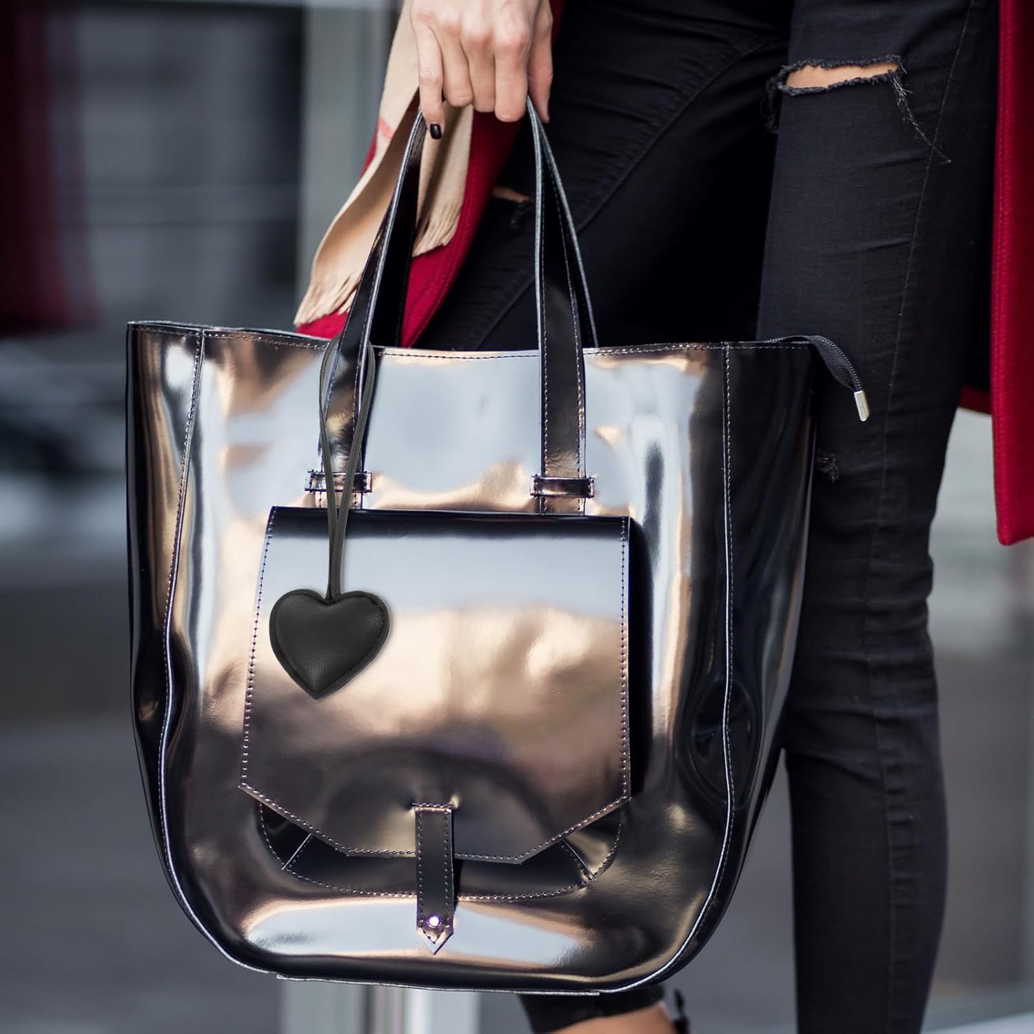 2 PCS Heart Bag Charms Keychain for Women, Cute Heart Charm for Purse Handbags Bag Accessories PU Key Charms for Women Girls(Pink, Black) - Image 5