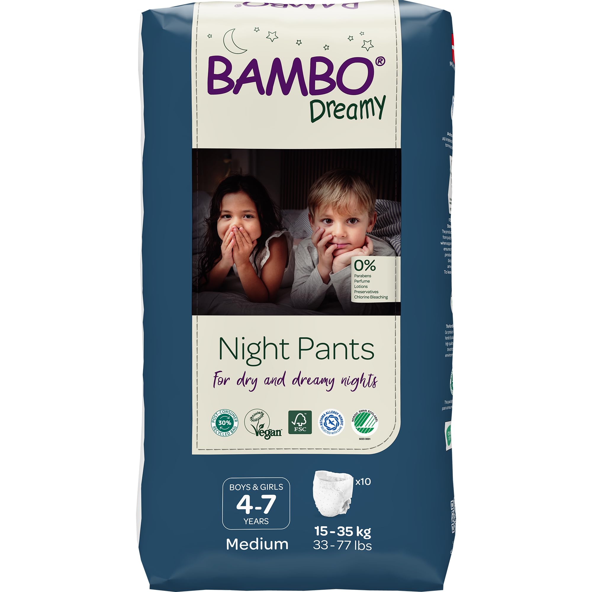 Bambo Dreamy Windelhöschen für die Nacht, Größe Medium, (15–35 kg/33–77 Pfund), 10er Packung | Pull-up-Windeln für Kinder | Ultra-saugfähige Night Pants bei nächtlichem Einnässen
