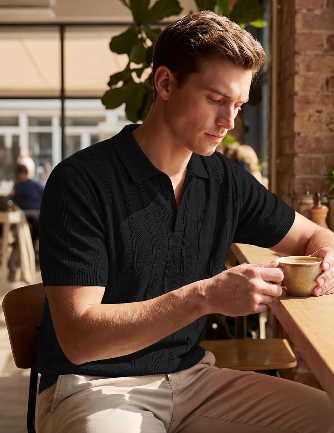 JMIERR Mens Polo Shirt Knit Textured Short Sleeve T Shirt Casual Golf Shirts Summer Vacation Beach Stretchy Shirts - Image 5