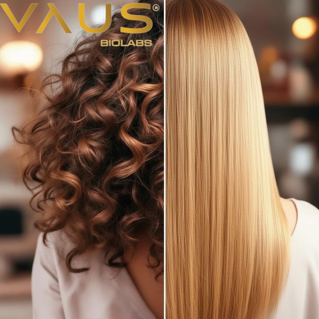 VAUS® Made in Europe | Lisciante Europeo Naturale - Kit Trattamento Stiratura con cellule madri per capelli ribelli (non afro) - Vegan - Cheratina Organica - Pack Biodegradabile | Capelli Chiari