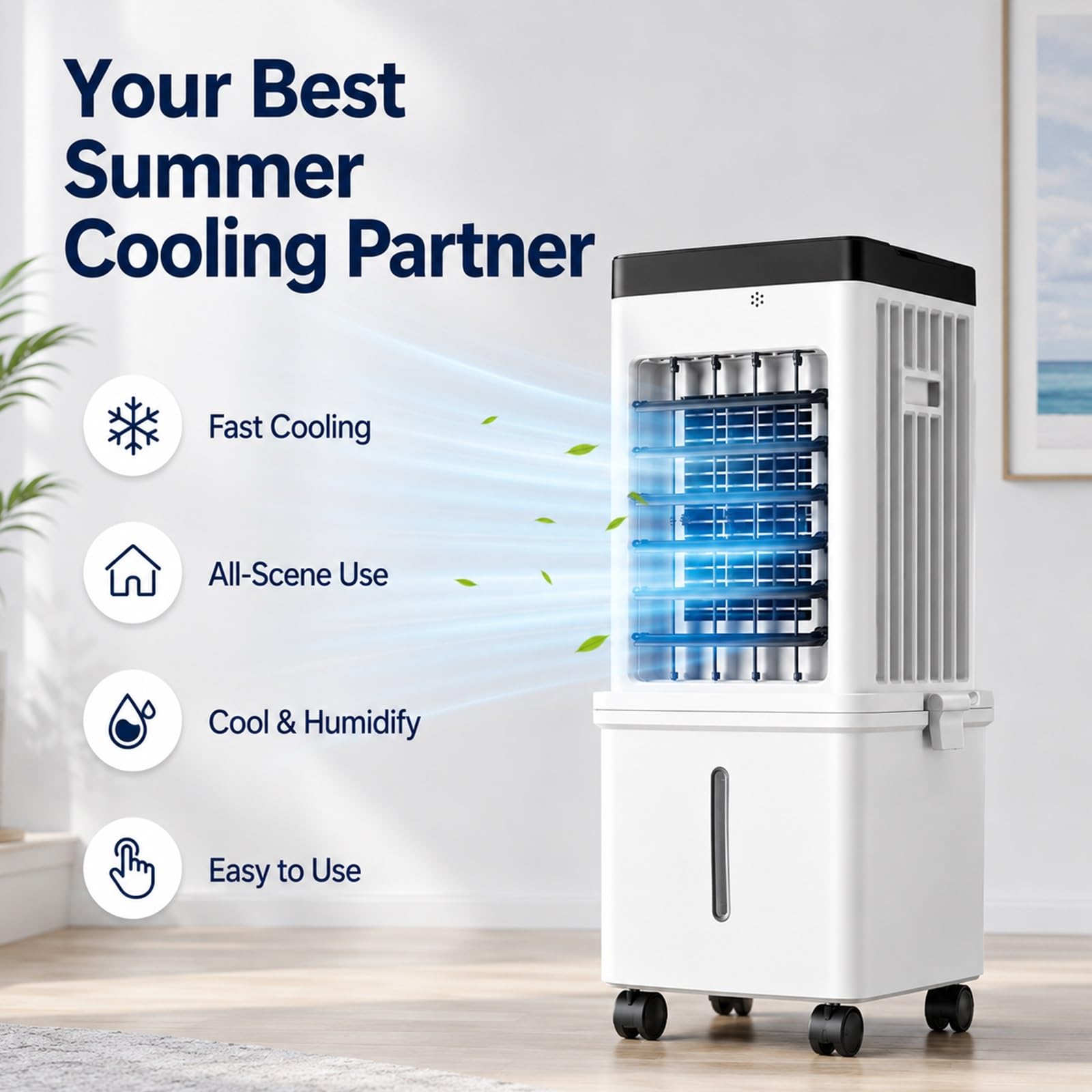 Climatizador Evaporativo Portátil, Enfriador Evaporativo con Humidificador y Control Remoto para el Hogar, Dormitorio, Oficina y Residencia Estudiantil