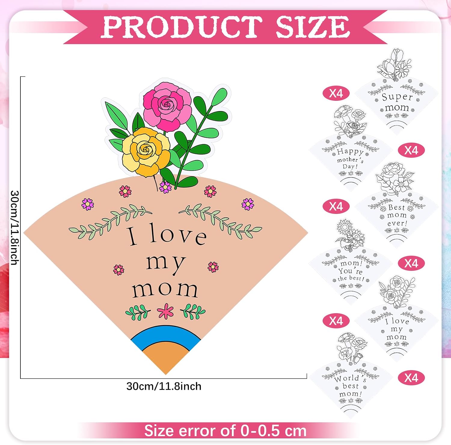 Fulmoon 24 Sets Mother's Day Crafts Color Your Own Mother's Day Bouquet Craft DIY Flowers Bouquet Gift for Mom Home Classroom Activities Party Supplies Decor image 3