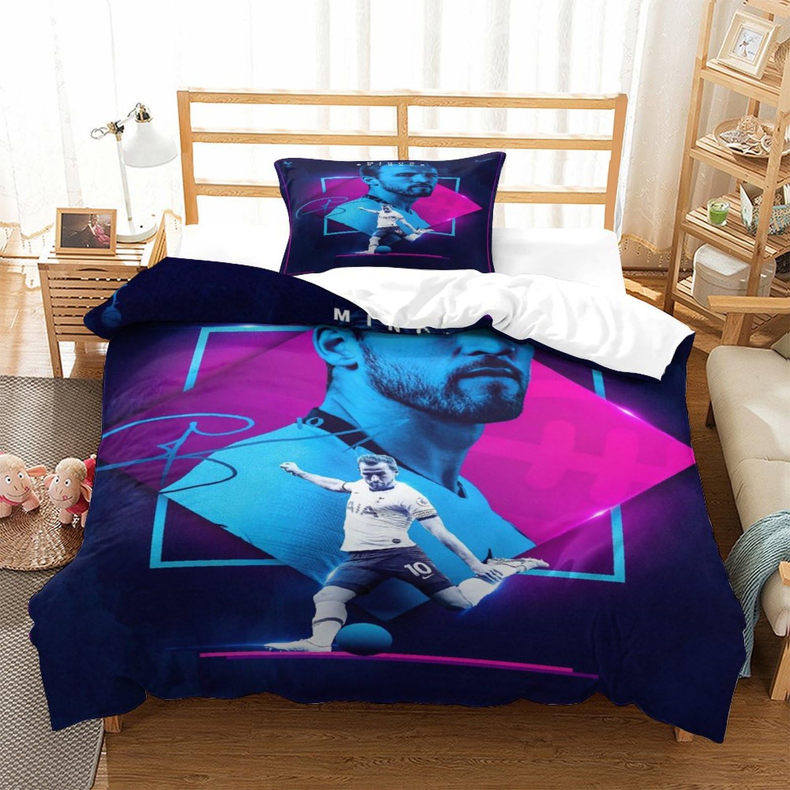MJCZEGDCR Harry Kane Bedding Sets 3D Printed Duvet Cover Quilt Cover with Hidden Zipper Closure, for Teen And Adults Microfiber 2 Pcs with Pillowcases Comforter Cover Single（135x200cm）