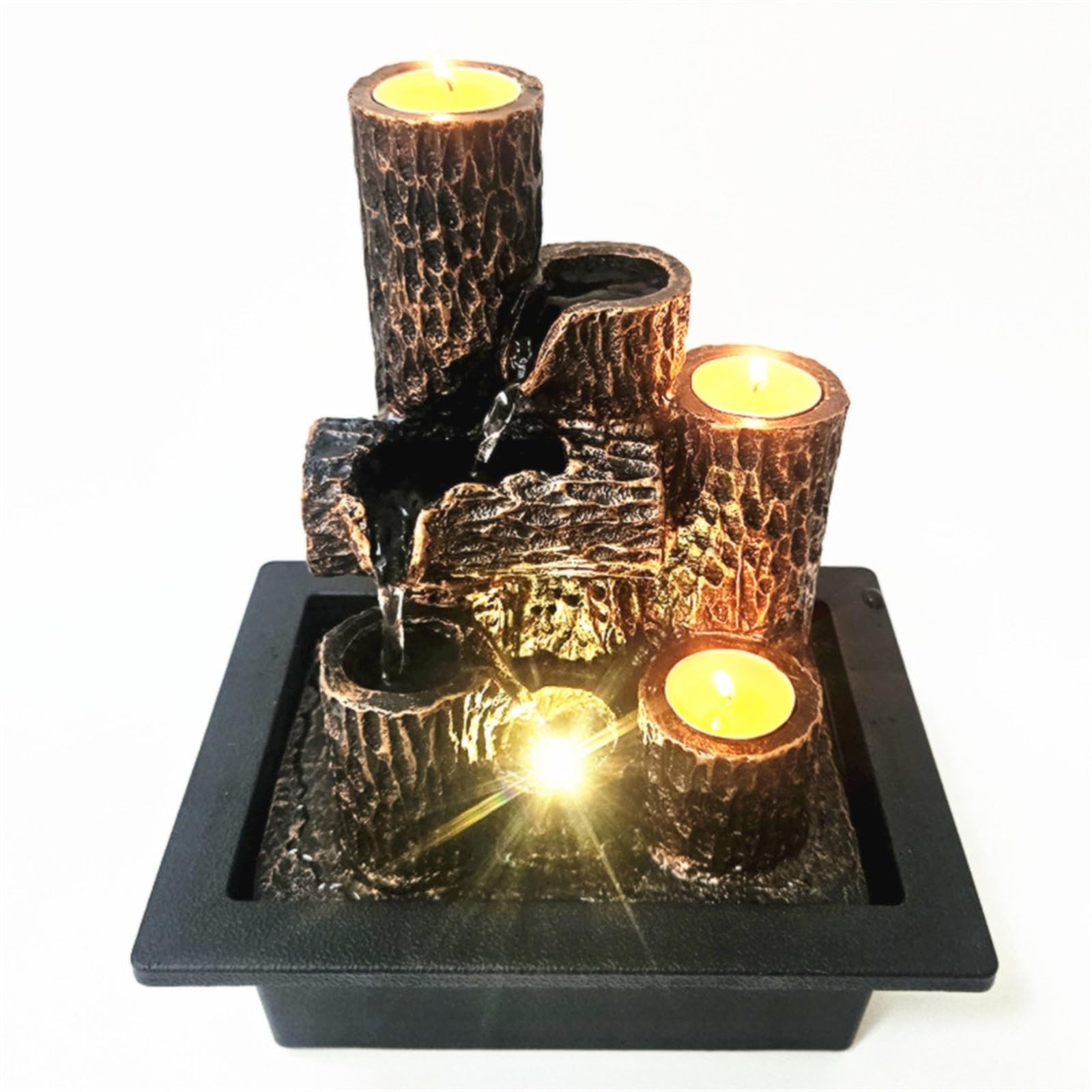 THE WHITE SHOP Indoor Tabletop Tiered Water Fountain Featuring 3 Candles for Desktop and Table (Size : 2599)