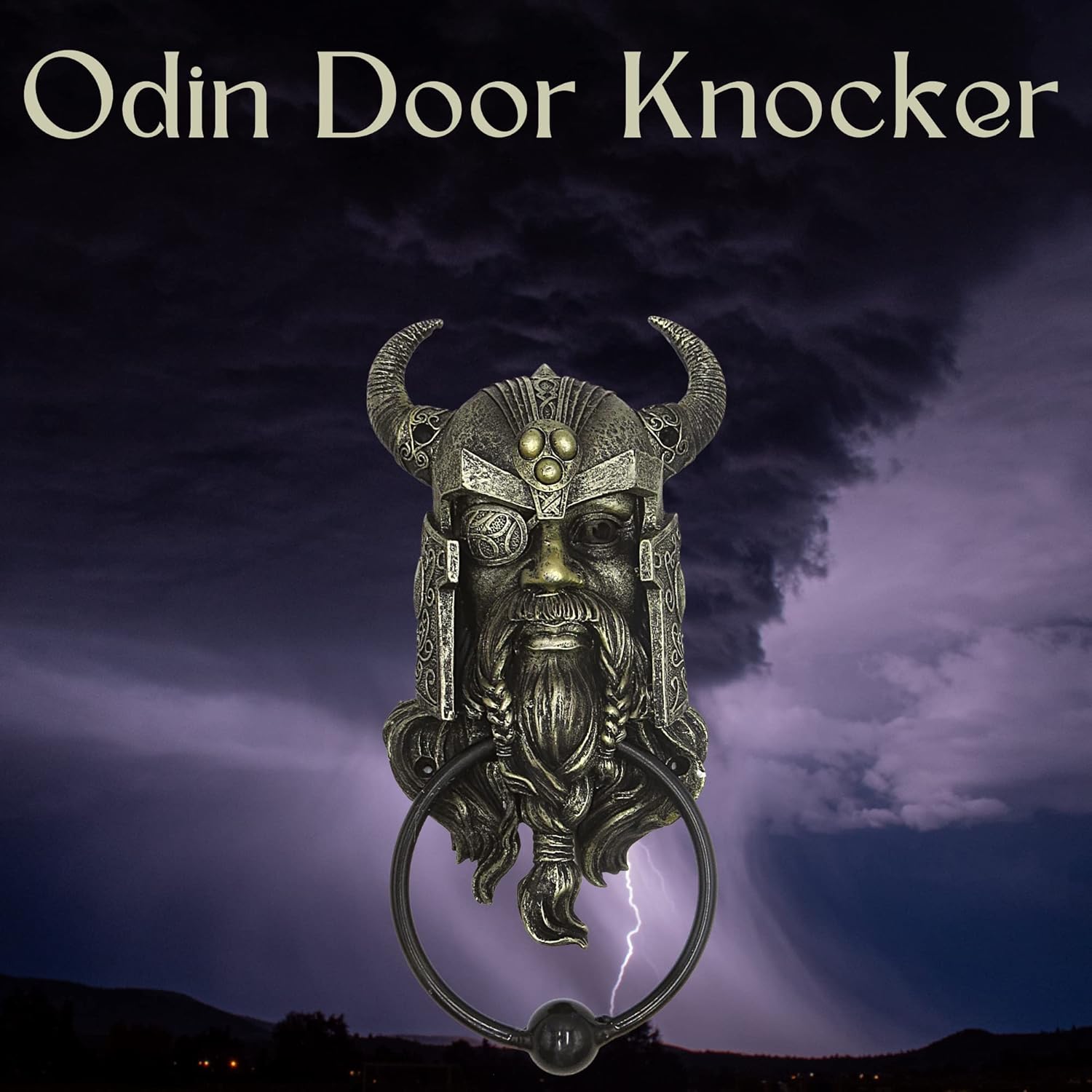 Pacific Trading Company Bronze Tone Norse Mythology Odin Figurine Metal Door Knocker with Hardware, Gothic Viking God Furniture and Home Decorations, Large Decor for Front Doors, 9 Inches