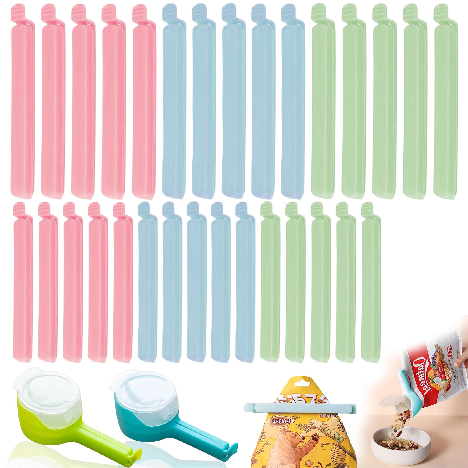 YUJINGTING 32pcs Sealing Clips, 12/15.5cm Long, Food Freezer Bag Clips, Spout Clips, Kitchen Sealing Clip, Reusable Clippers, Plastic, Small, Modern