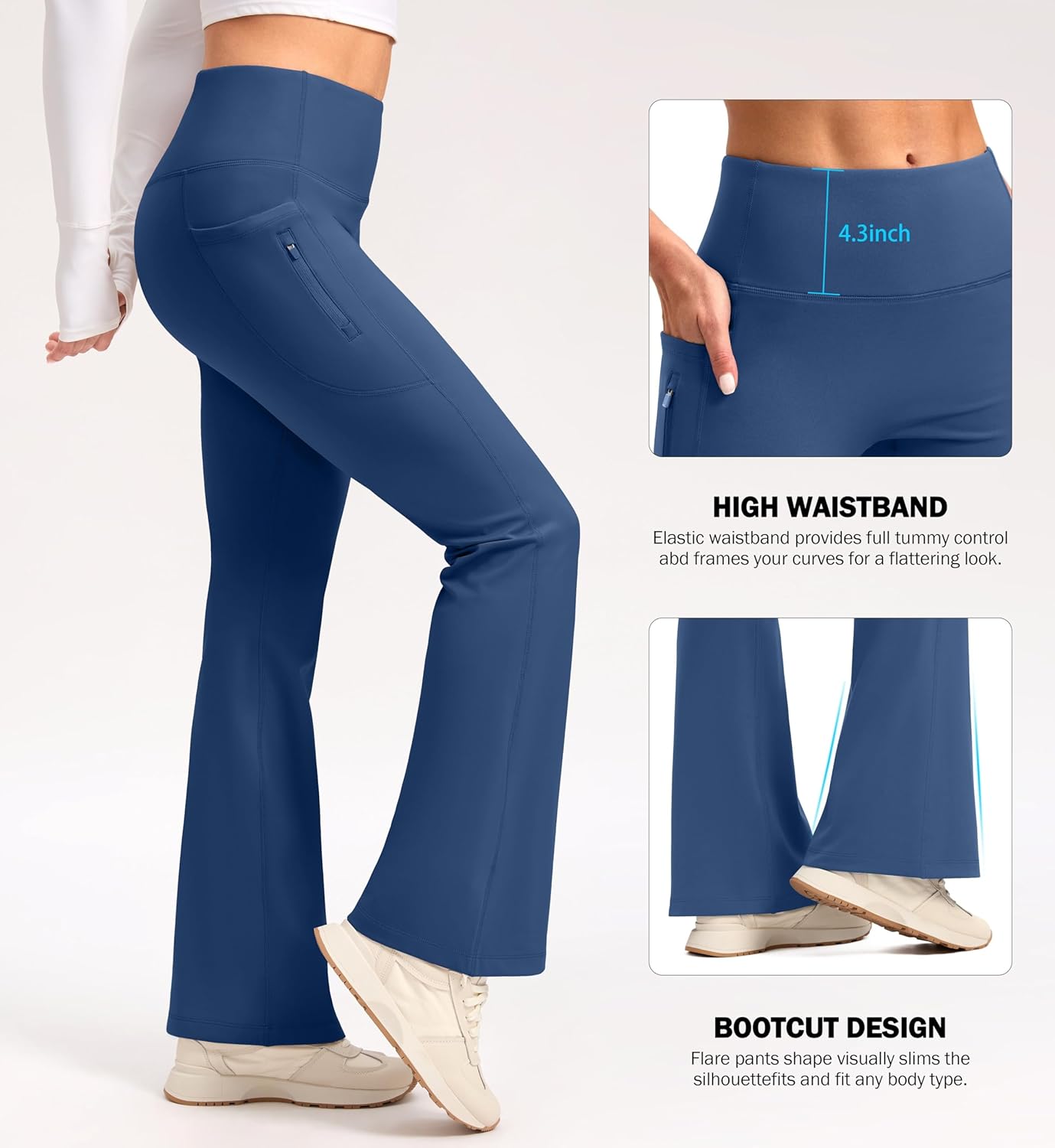 SANTINY Fleece Lined Flare Leggings Women 28.5/30.5/32 Water Resistant Winter Bell Bottom Hiking Yoga Pants with Pockets - Image 5