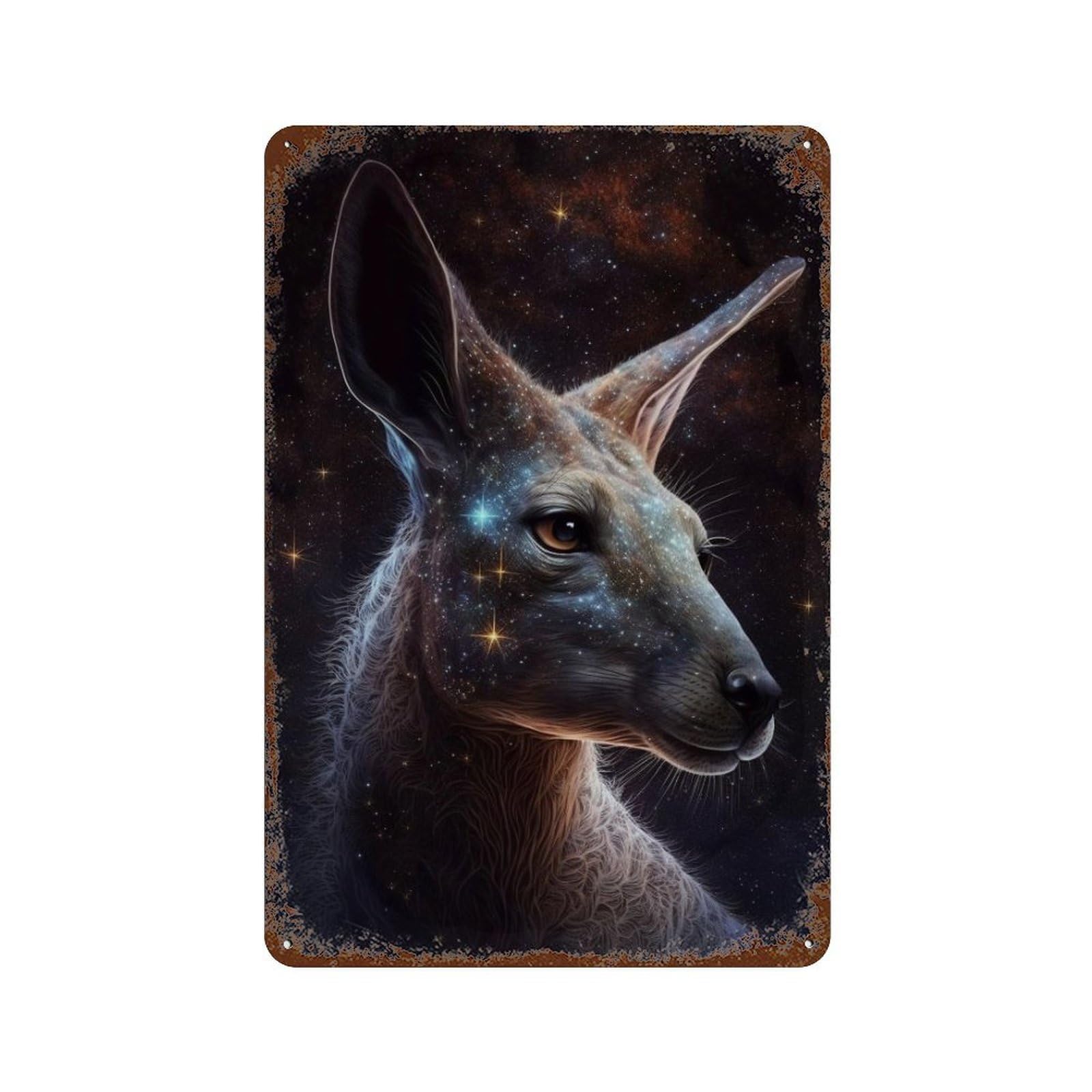 Galactic Kangaroo Celestial Wildlife Art Aged Metal Wall Plaque 11.8"x7.9", Classic Wall Plaque for Garage, Pub Or Kitchen
