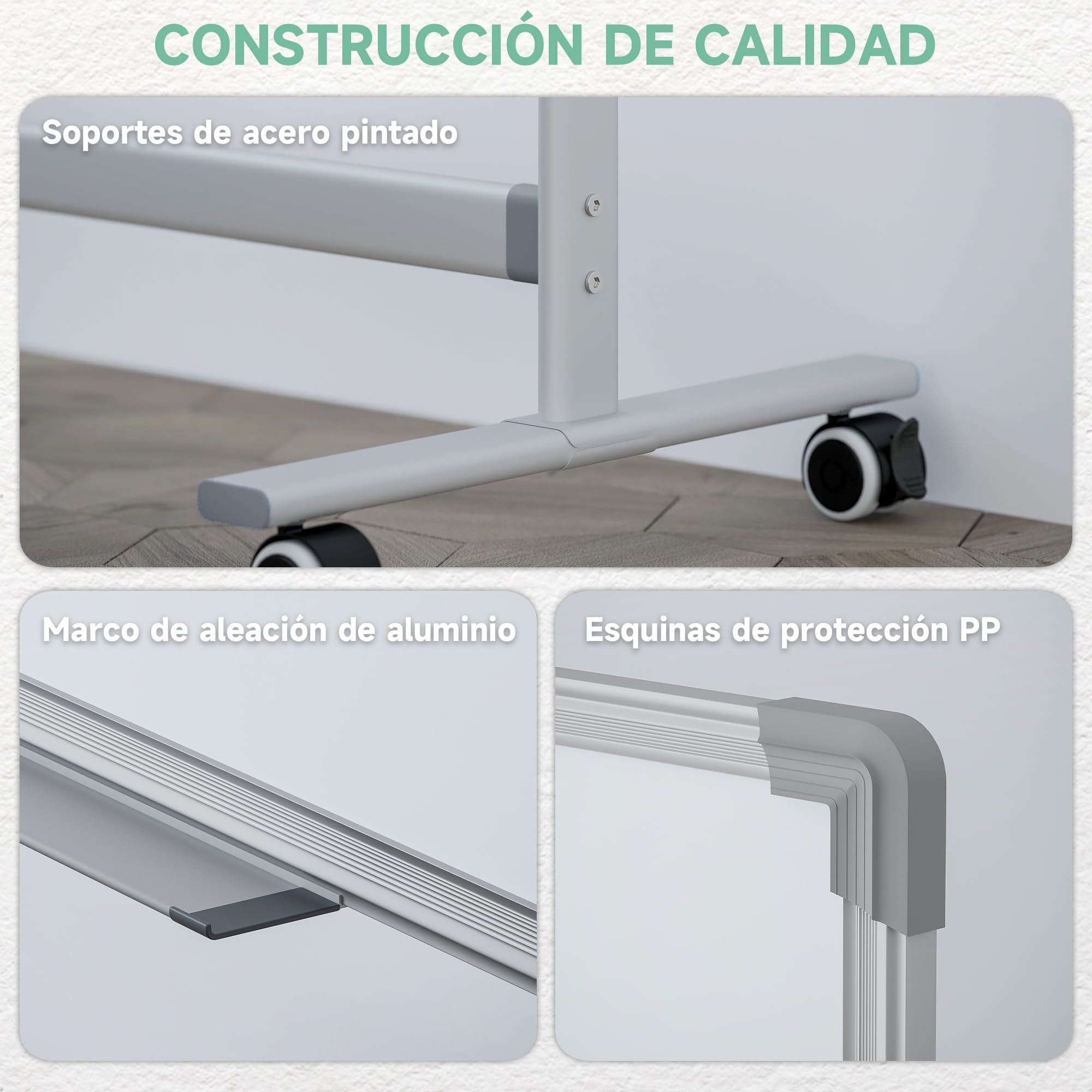 HOMCOM Pizarra Blanca Móvil de Doble Cara 120x90 cm Giro 360 ° con Soporte | Pizarra Blanca Magnética, Tablero Inclinado en 3 Niveles, Marco de Aluminio, Ruedas, Rotuladores, Imanes, Borrador