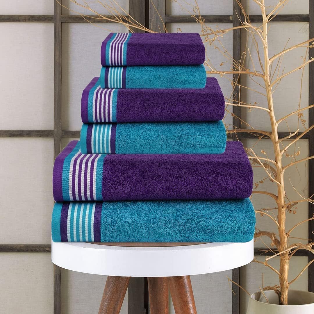 Casa Copenhagen Juego de 6 Toallas de baño 600 gsm, Violeta-Índigo-Turquesa | He & She 100% algodón egipcio puro para baño, cocina y ducha: 2 toallas baño, 2 de mano, 2 paños (set regalo mujer y hombre)