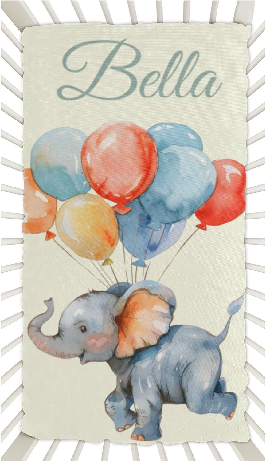 Personalized Baby Crib Sheets with Name, Custom Baby Sheets for Crib, Baby Bed Sheets for Girls Boys, Fitted Crib Sheets Soft Standard Size 52"x 28"x 8" Elephant