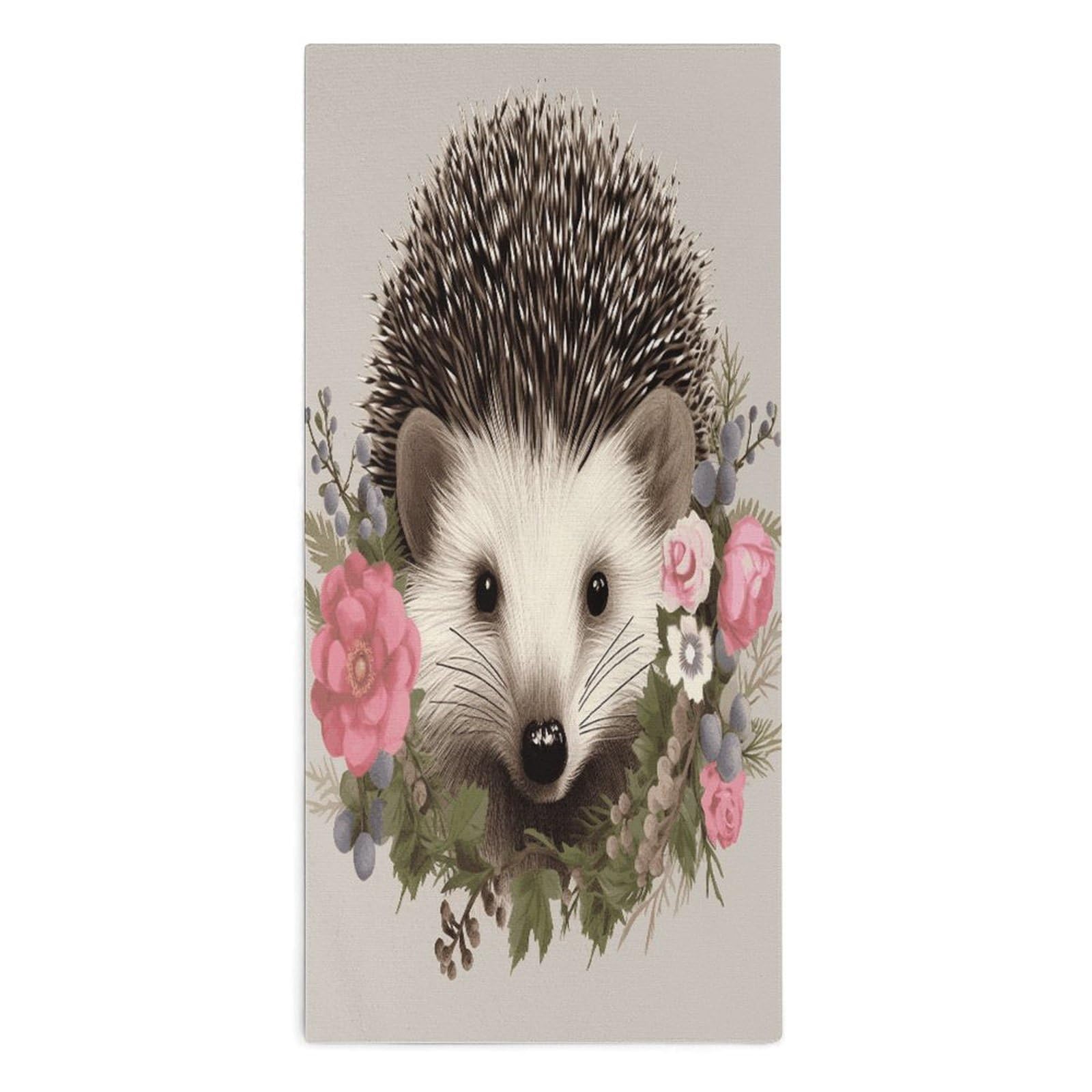 Btcowzrv Style Hedgehog In Floral Wreath Bath Towel Beach Towels Shower Towel