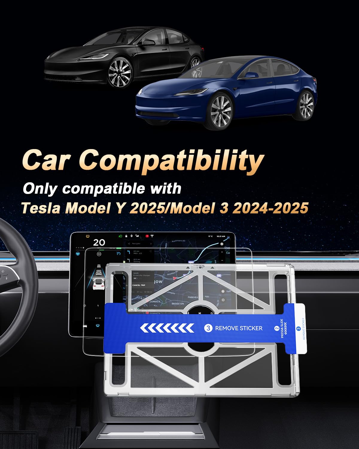 ECOZEN 2PCS Pellicola protettiva per schermo(15,4"+ 8") Tesla Model Y 2025 2026 e Model 3 2024-2026 9H Pellicola protettiva per navigatore (telaio di montaggio) e Display Posteriore Opaco antiriflesso