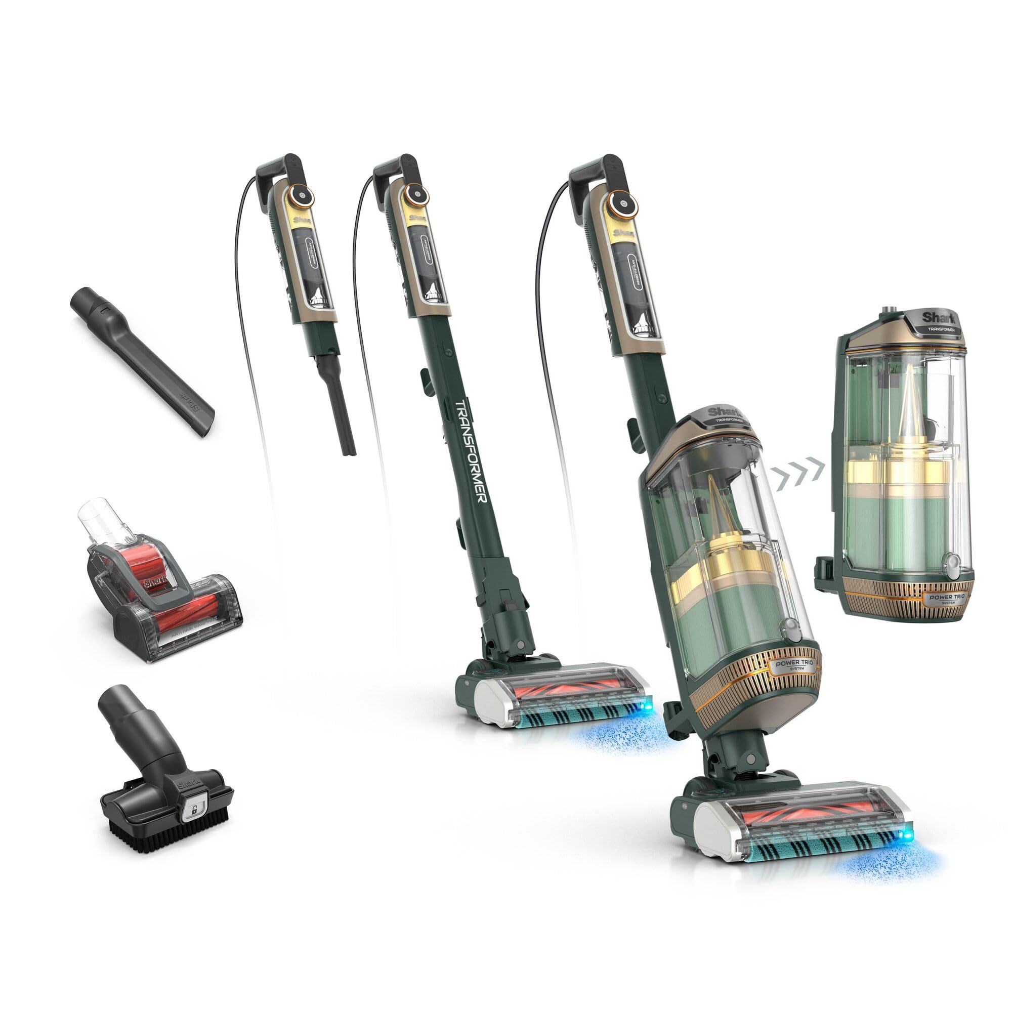 Shark PowerDetect Transformer PowerTrio System Upright Vacuum, Sage Green | Detect & Reveal, Lightweight Stick & Handheld Modes, Auto-Empty, Anti Hair Wrap Plus, Anti-Allergen HEPA, 8m Cord, LX5001UKT