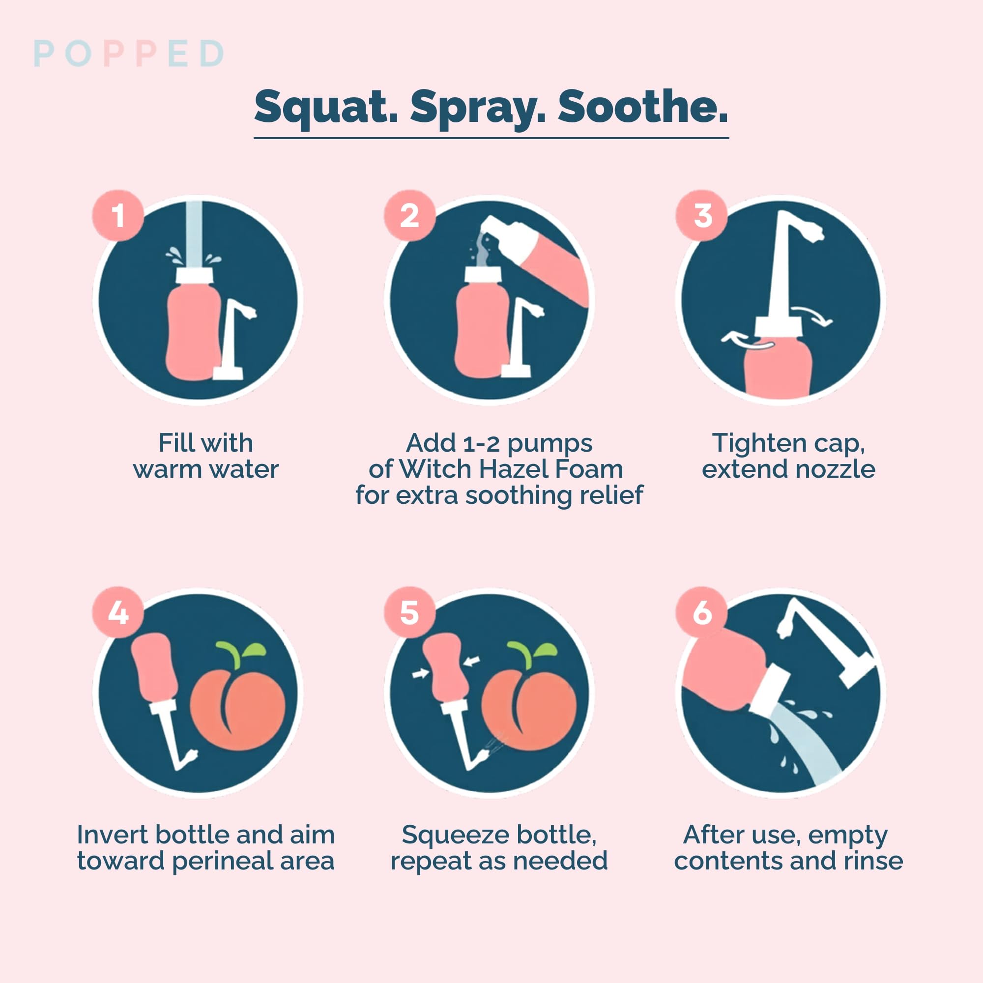 Popped Botella Peri para el cuidado posparto | Bidé portátil de viaje para limpiar después del nacimiento (rosa, 10 fl oz)
