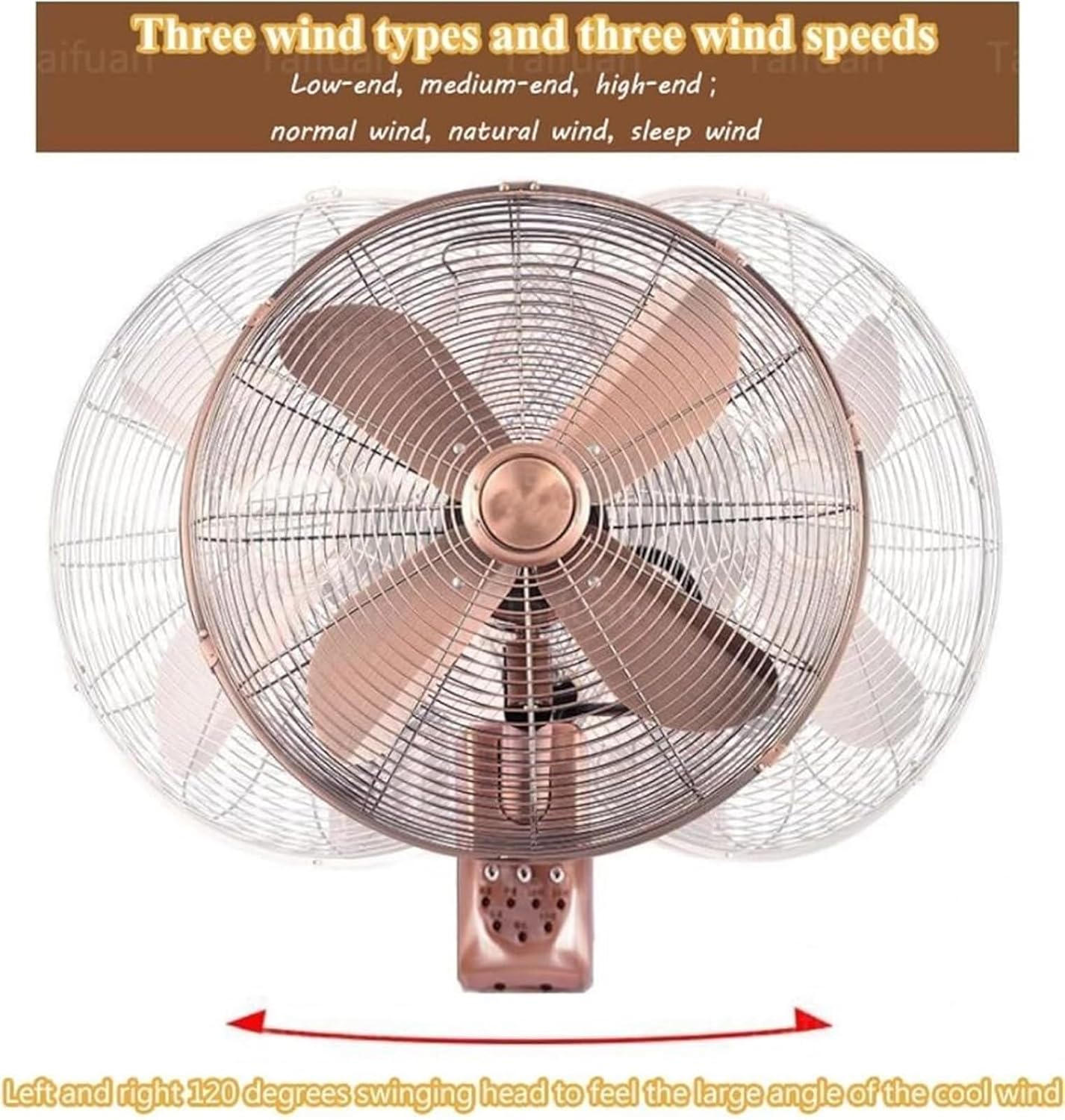Wall-Mounted Oscillating Fan with Remote Control - Waterproof Outdoor Fan for Patios and Bedrooms, 3 Adjustable Speeds