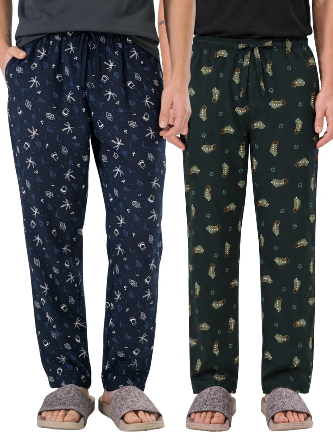 boxy crew Men's 100% Cotton Lounge Pyjama Pants Pack of 2 - | No Marks Elastic, Invisible Zipper Left Pocket, Dual Pockets, Drawcord | Night Pants for Men | Value Pack-picture-29