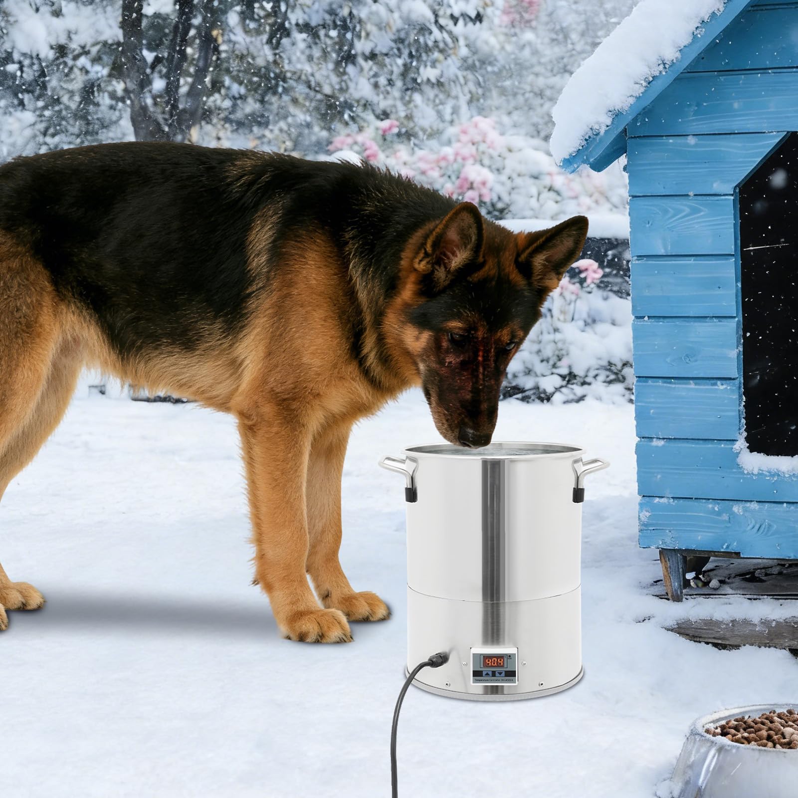 Bebedero calefactable para aves de corral de 11 litros con pantalla digital y calefacción de 80 W | Para agua sin heladas de 0 a 50 grados para aves de corral y mascotas en el jardín y el patio