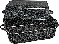 Granite Ware 21-Inch Speckled Black Covered Rectangular Roaster - 25 lb Enamel Steel Turkey Roaster Pan, Nonstick Chemical-Free, Dishwasher Safe