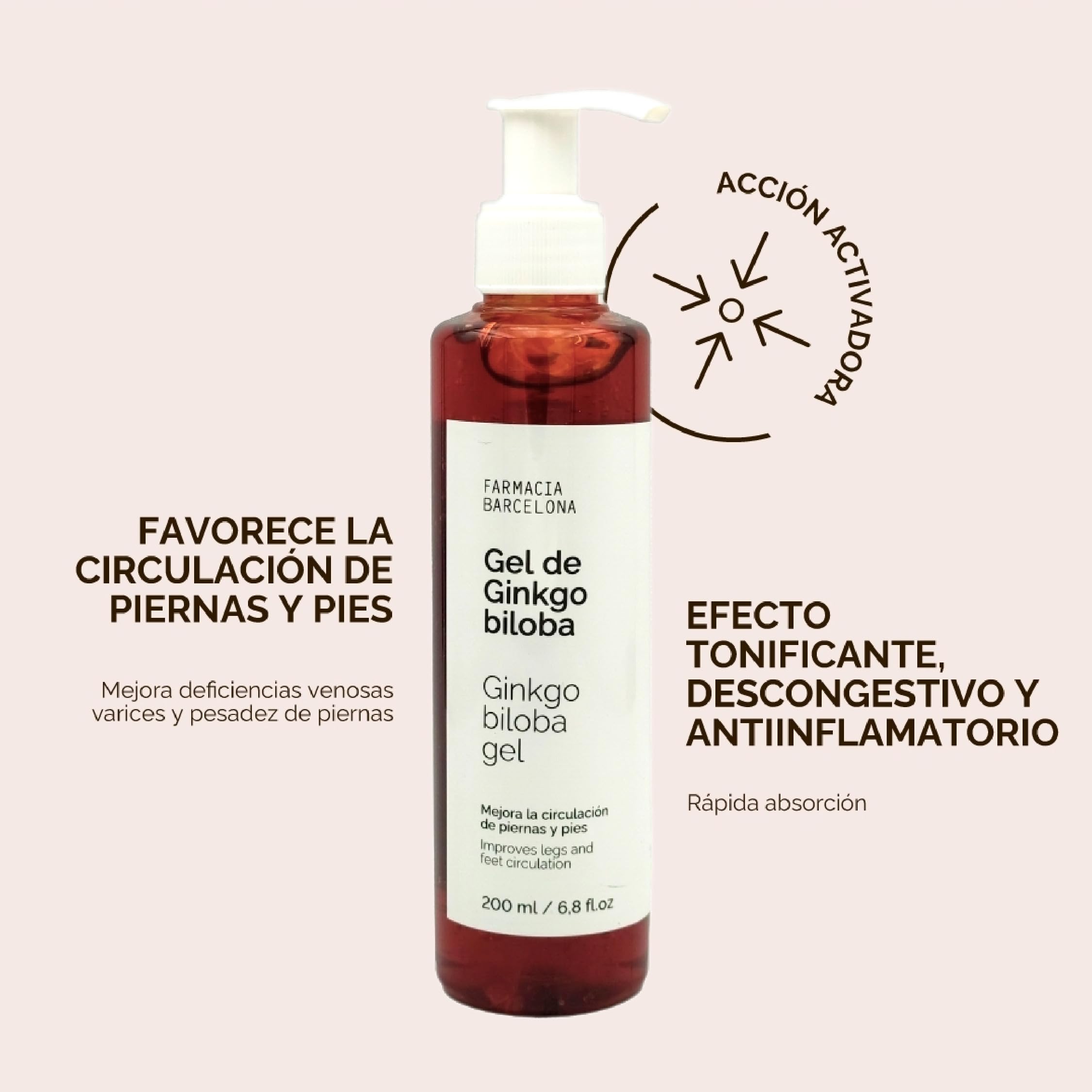 Gel de Ginkgo Biloba - Gel Frio Piernas Cansadas - Favorece la Circulación - Ideal para Varices y Pesadez de Piernas - Piernas Cansadas - Efecto Tonificante - 200 ml