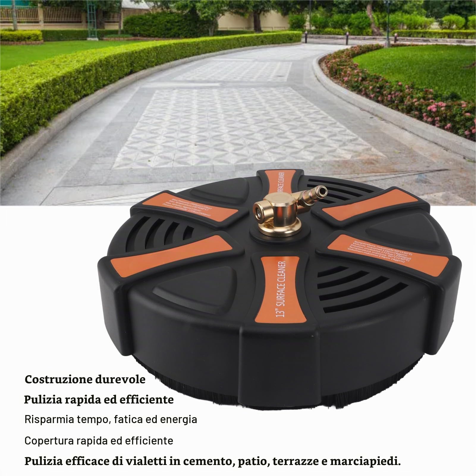 Idropulitrice per Superfici da 13 Pollici, Accessorio Idropulitrice in Acciaio Inossidabile per la Pulizia di Vialetti, Marciapiedi, Cortili, 2500 PSI, 2 Bacchette di