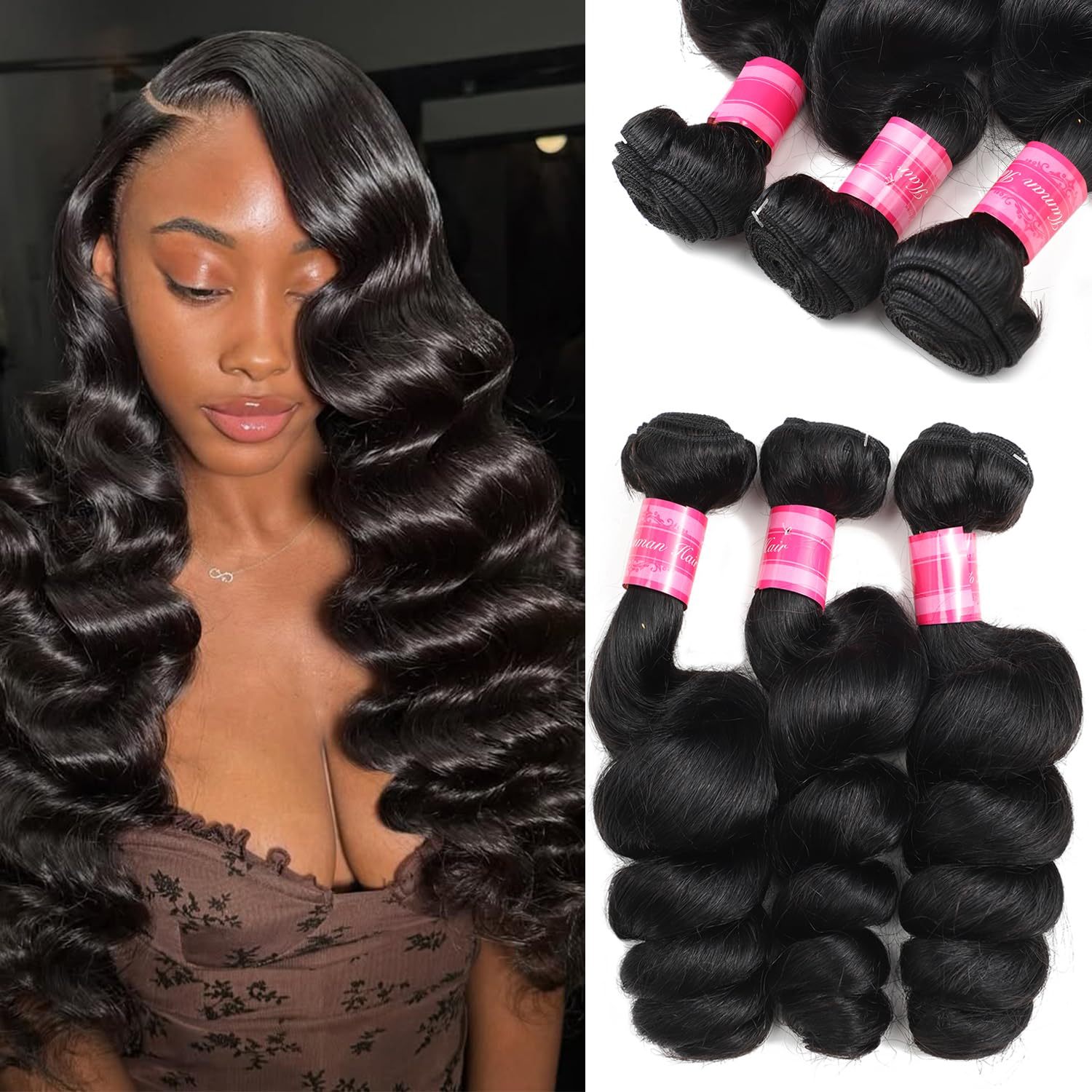 Mslily Loose Wave Bundles 16 18 20 Inch Brazilian Virgin 100% Unprocessed Human Hair Deal Brazilian Loose Deep Wave 3 Bundles Human Hair Weft
