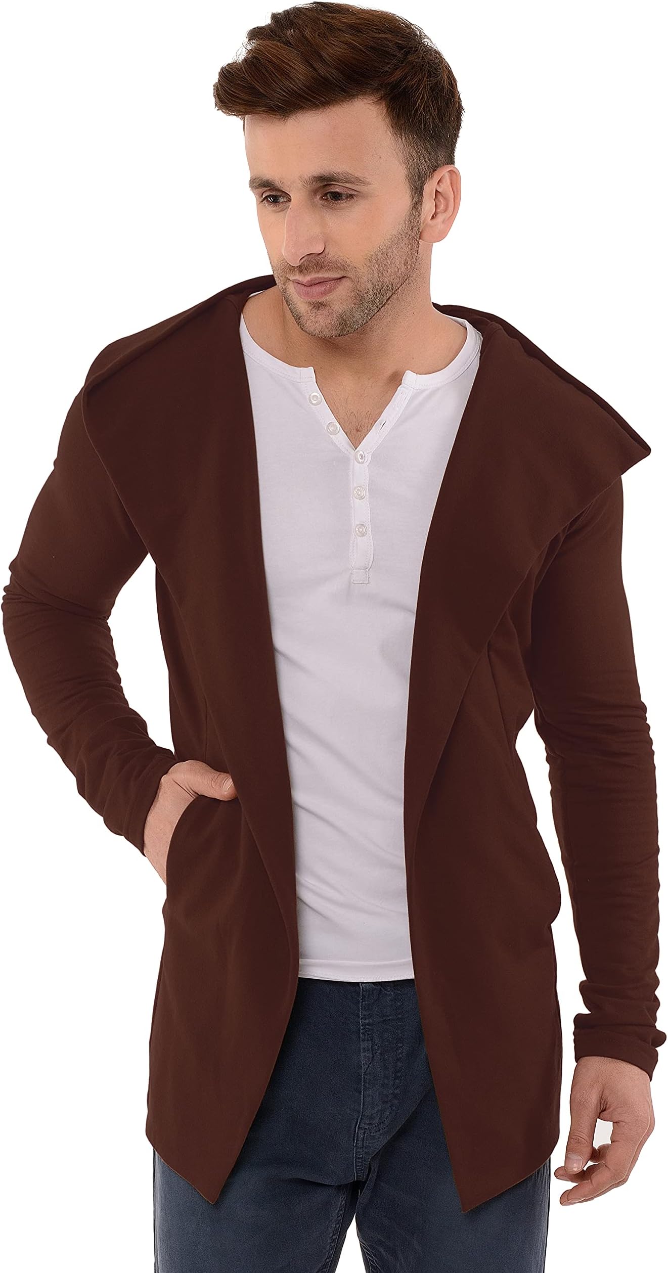 Tinted Cotton Hooded Cardigan for Men