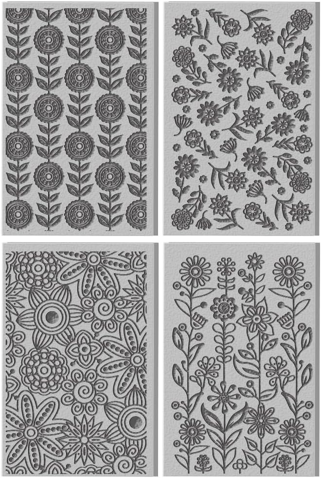 CHGCRAFT 4 Sheets Abstract Flowers Polymer Clay Texture Mat Seamless Pattern Clay Modeling Pattern Pad Geometric Flowers Texture Sheets for Polymer Clay Making Earrings Jewerly Tools, 4×2.6 inch