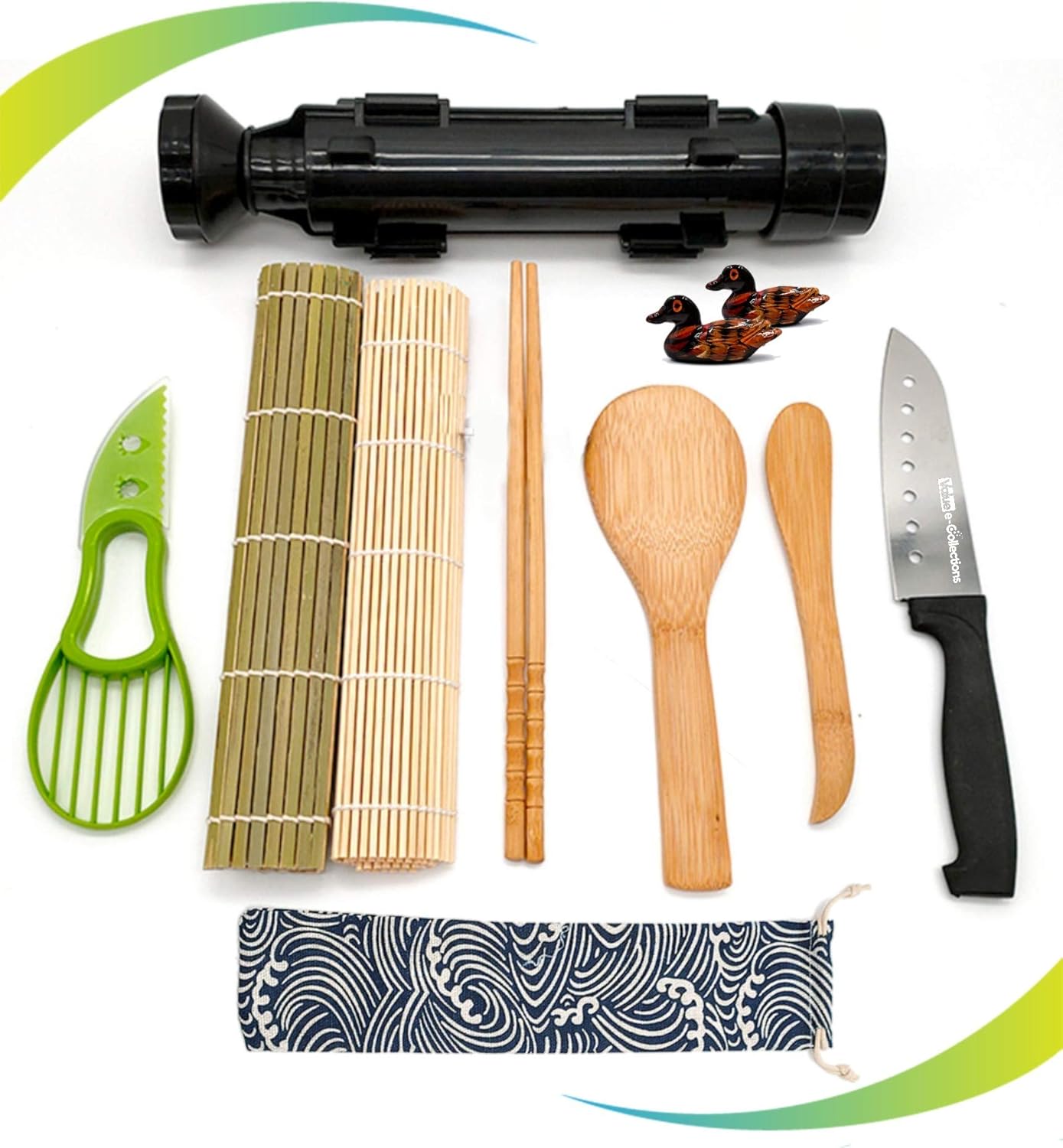 Sushi Making Kit - All In One Sushi Bazooka Maker with Bamboo Mats, Bamboo Chopsticks, Avocado Slicer, Paddle, Spreader, bamboo Knife, Chopsticks Holder, Cotton Bag - DIY Sushi Roller Machine: Home & Kitchen