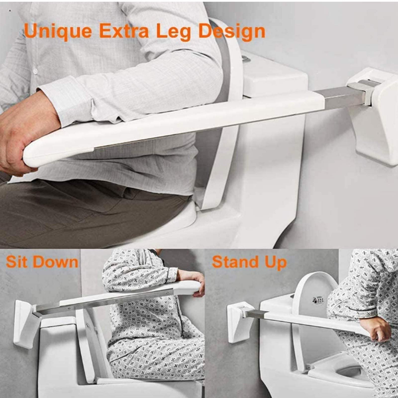WC pared Mango de Apoyo,Barra de Seguridad para las Personas Mayores | Barra Baño Minusválido Plegable 90° Acero Inoxidable 304, Asidero Ducha Antideslizante Soporta Hasta 300 kg