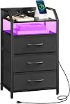 HOOBRO Nightstand with Charging Station, Bedside Table with 1 AC Outlet, 1 USB Port, and 1 Type-C Port, Night Stand with LED Light Strip and Non-Woven Drawers, for Bedroom, Black BB012UDBZ01