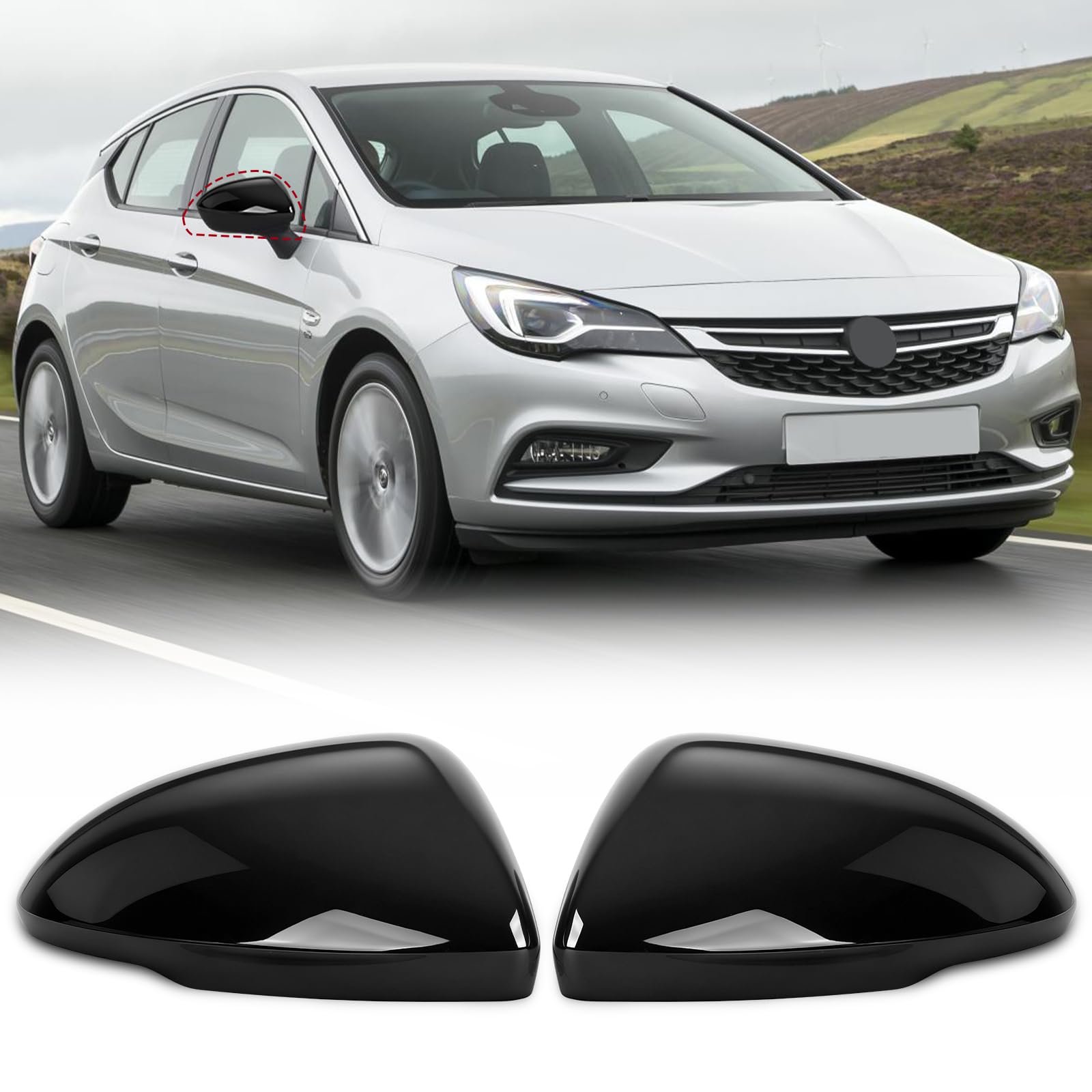 1 para pokrowców na lusterka samochodowe, zamienniki do Opel Insignia B/Astra K, nakładki na lusterka zewnętrzne, błyszczące (czarne)