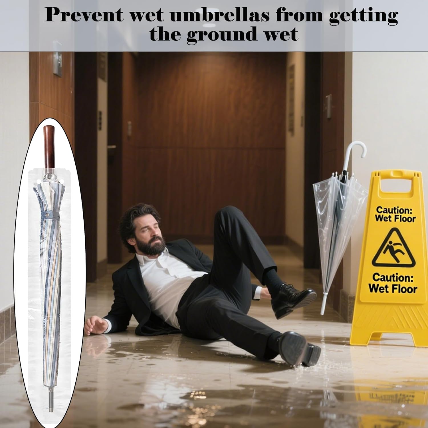 100 Pcs Disposable Clear Wet Umbrella Covers for Long Umbrella, Plastic Umbrella Rain Bags for Machine, Waterproof Umbrella Sleeve to Keep Lobby Floors Dry - Image 6