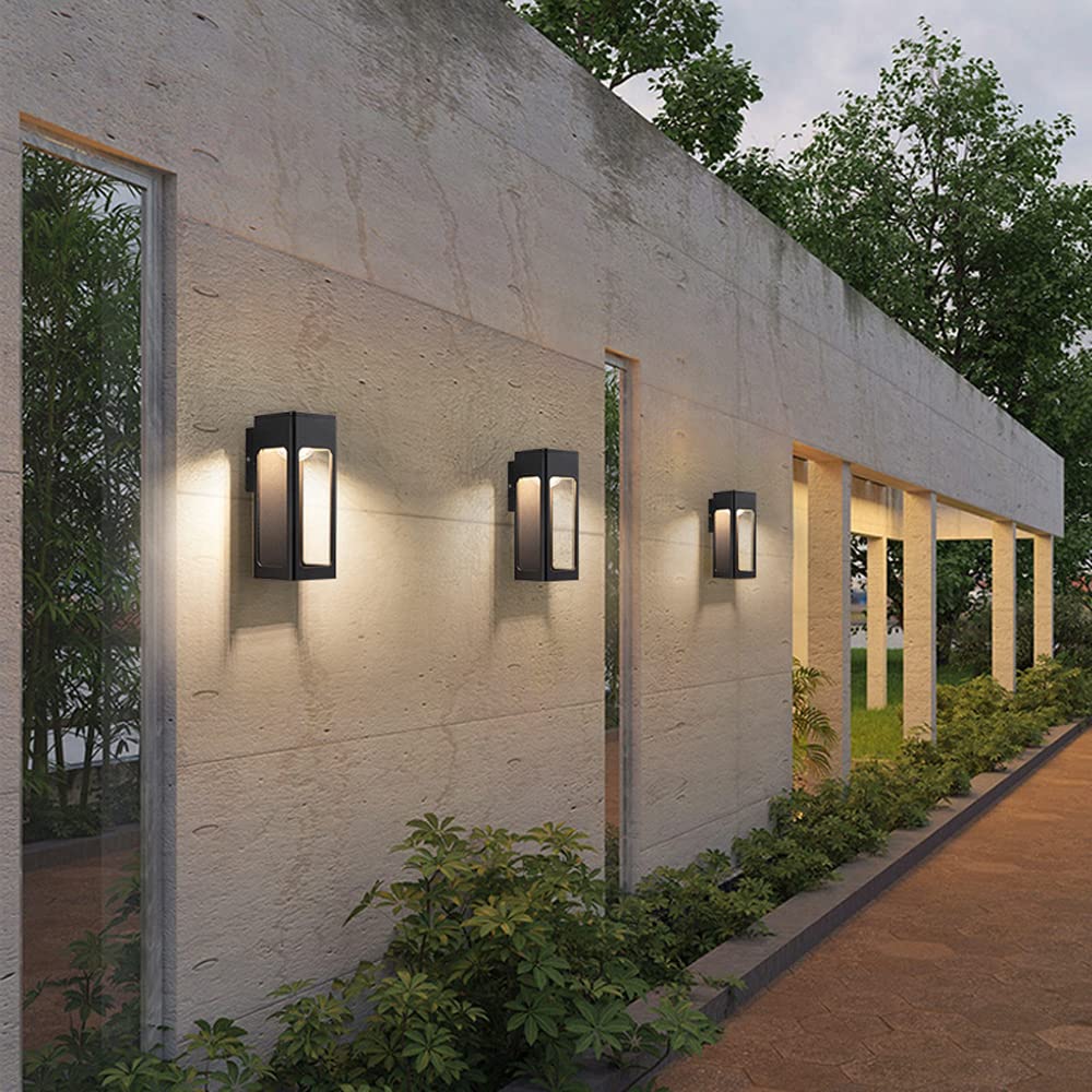 Zewnętrzna lampa ścienna, wodoodporna lampa ogrodowa LED 12 W, odlew aluminiowy czarny matowy, oświetlenie zewnętrzne 3000 K na patio, werandy i ogrody (25 x 12 cm)
