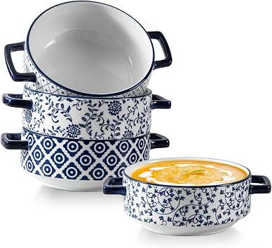 24 OZ Ceramic Soup Bowls with Handles Set of 4