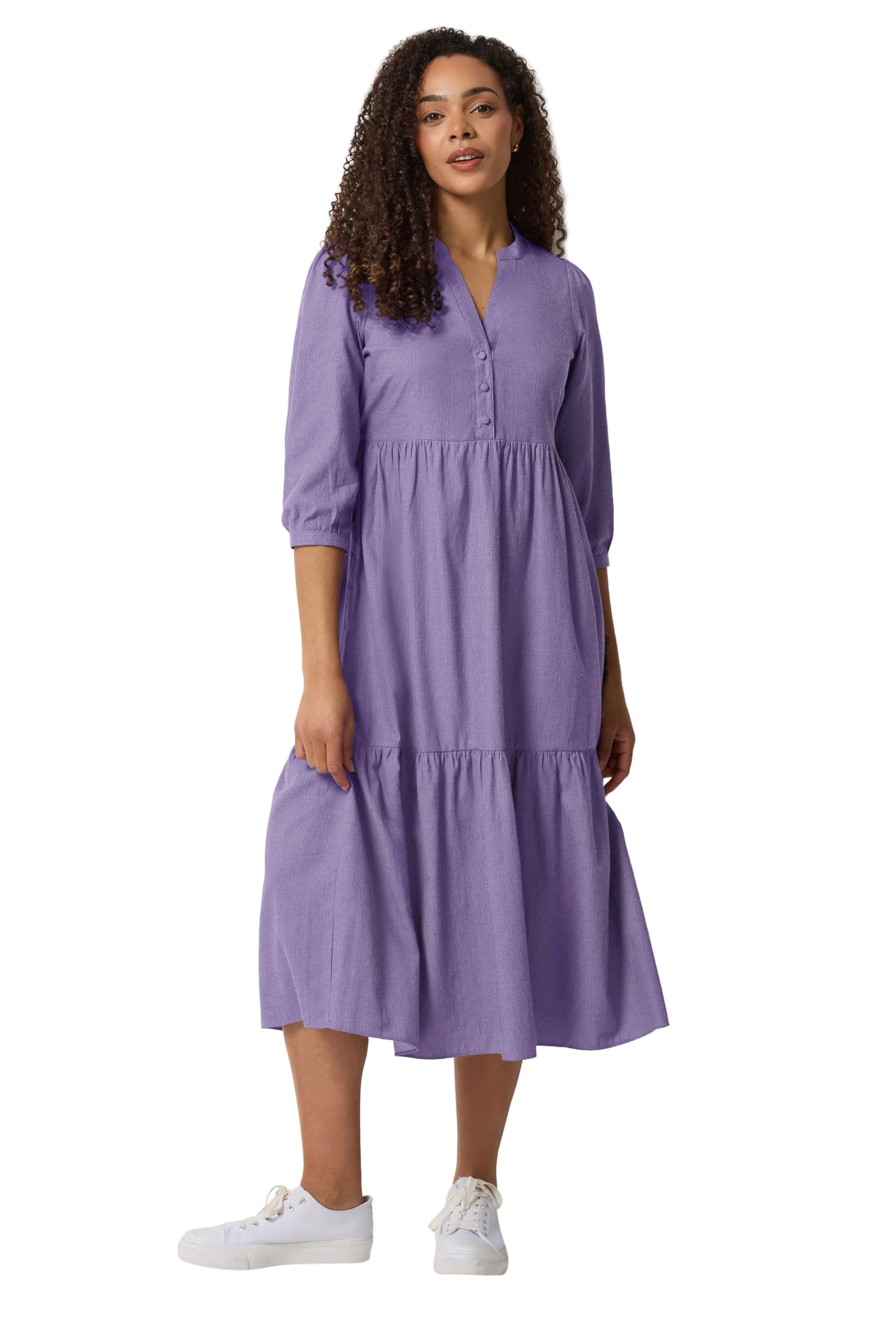 M&Co Women's Purple Stripe Tiered Midi Dress In | : Size 12
