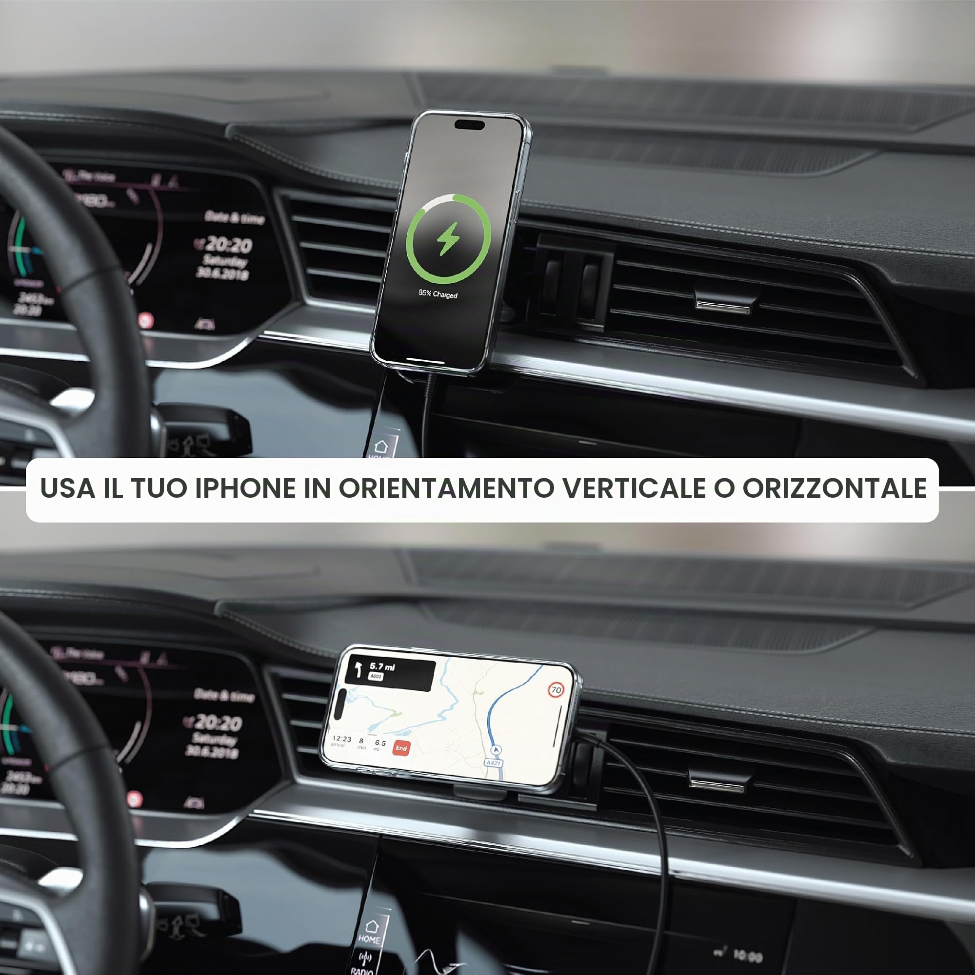 SATECHI Caricatore Wireless Qi2 per Auto, Ricarica Rapida 15W | 15W ricarica sicura, ideale per i viaggi, supporto per bocchetta, per iPhone 17 a 12
